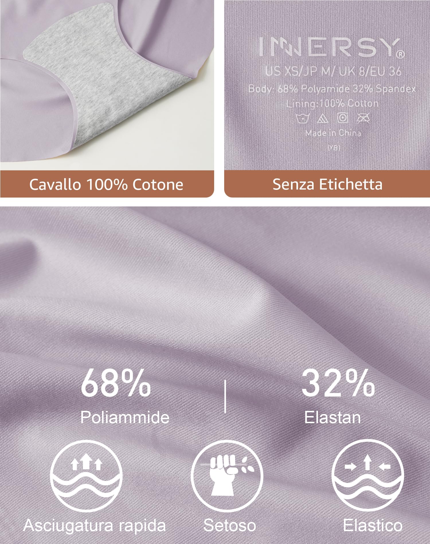 INNERSY Slip Donna Senza Cuciture Elastico Mutande Vita Media Microfibra Intimo Invisibile Pacco da 3