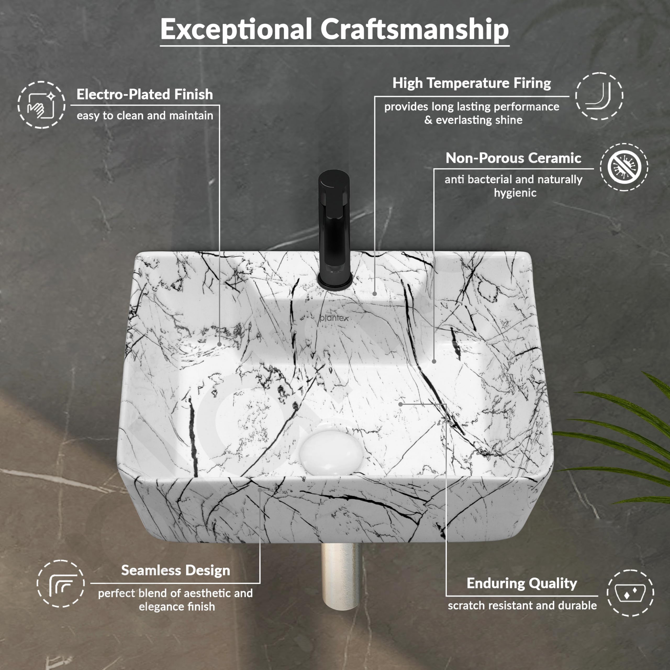 Plantex Wall Mounted Wash Basin - Modern Ceramic Sink -4 Plantex Wall Mounted Wash Basin - Modern Ceramic Sink -4