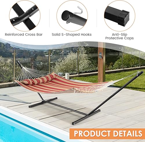 Miniatura 8 de Tangkula Soporte de hamaca de 12.5 pies solamente, marco de hamaca de acero resistente para 2 personas con 2 cadenas para colgar, bolsa de