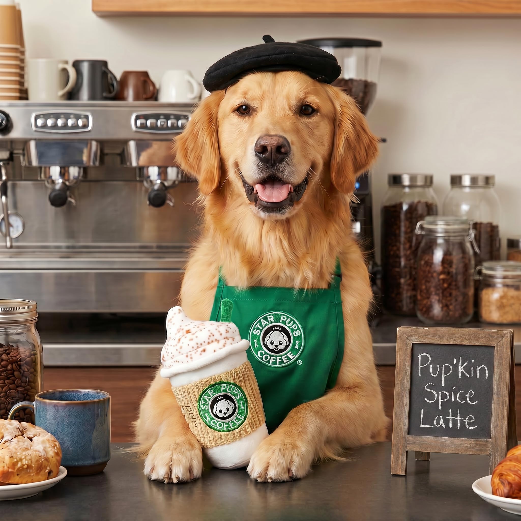 Nestpark Parody Star Pups Coffee Dog Toy, Pup'kin Spice Latte