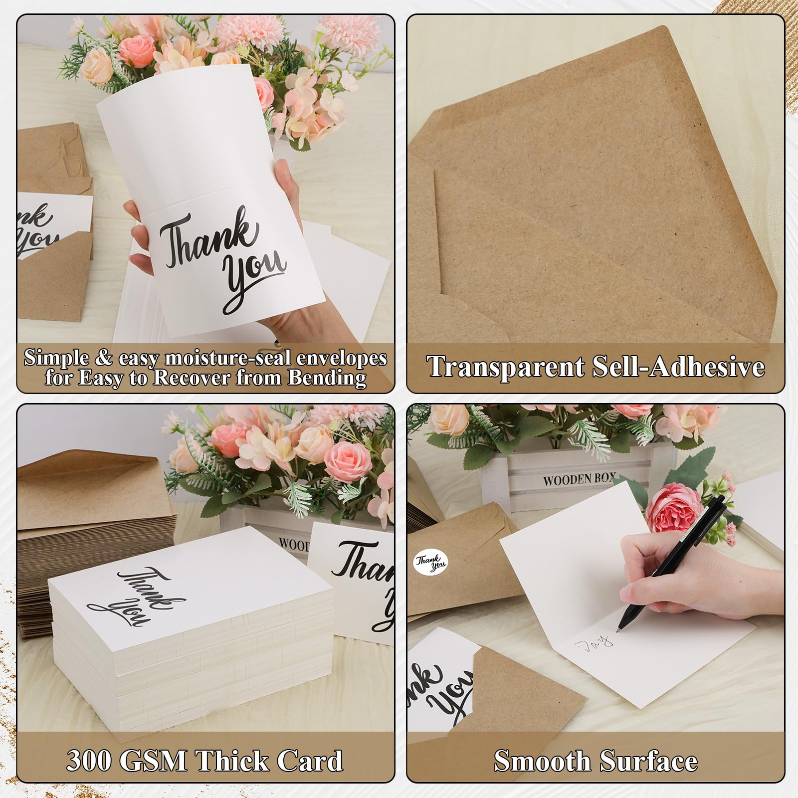 Tarjetas de agradecimiento con sobres Kraft (negro)
