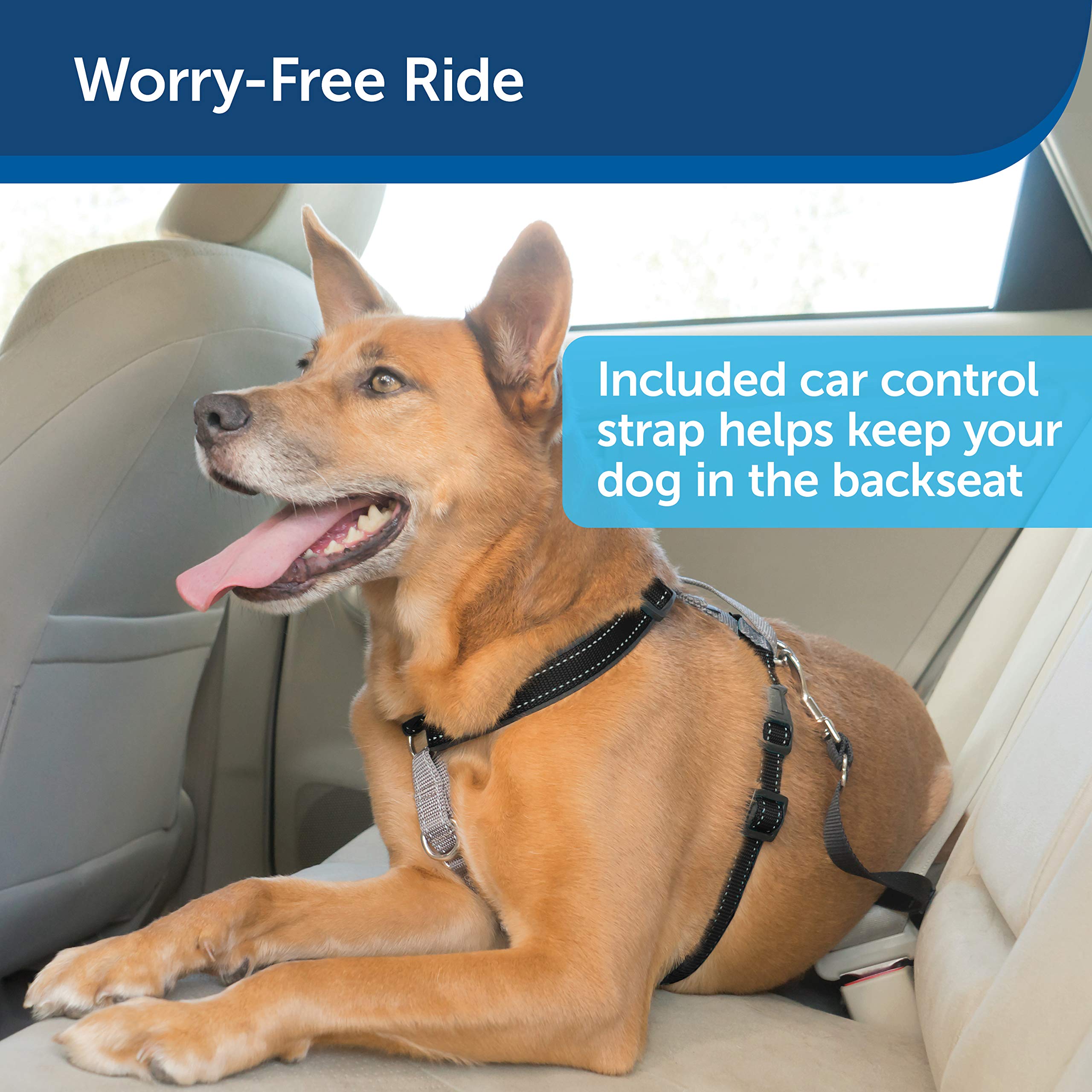 PetSafe 3 in 1 Dog Harness – No Pull Solution for Dogs – Choose from Chest, Back or Seatbelt Attachment – Reflective Nylon Perfect for Running or Jogging – Front Clip Stops Light to Moderate Pulling