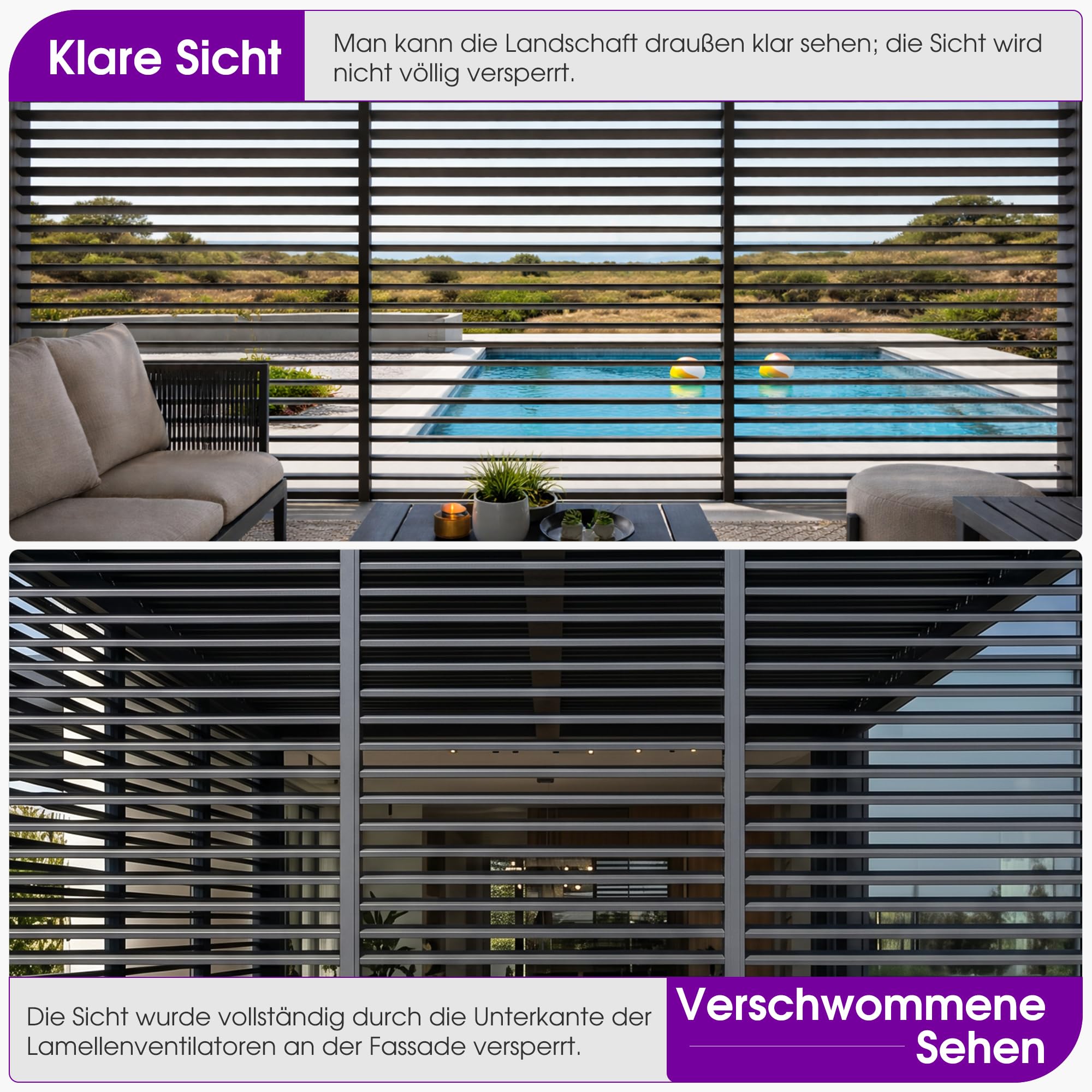 PURPLE LEAF Lamellenpergola Zubehör BY-AS, 1er-Set Alu Feste Horizontale Lamellenwand Paneel, für 3 m Graue Lamellenwand, Lamellenpergola Nicht Enthalten, Grau