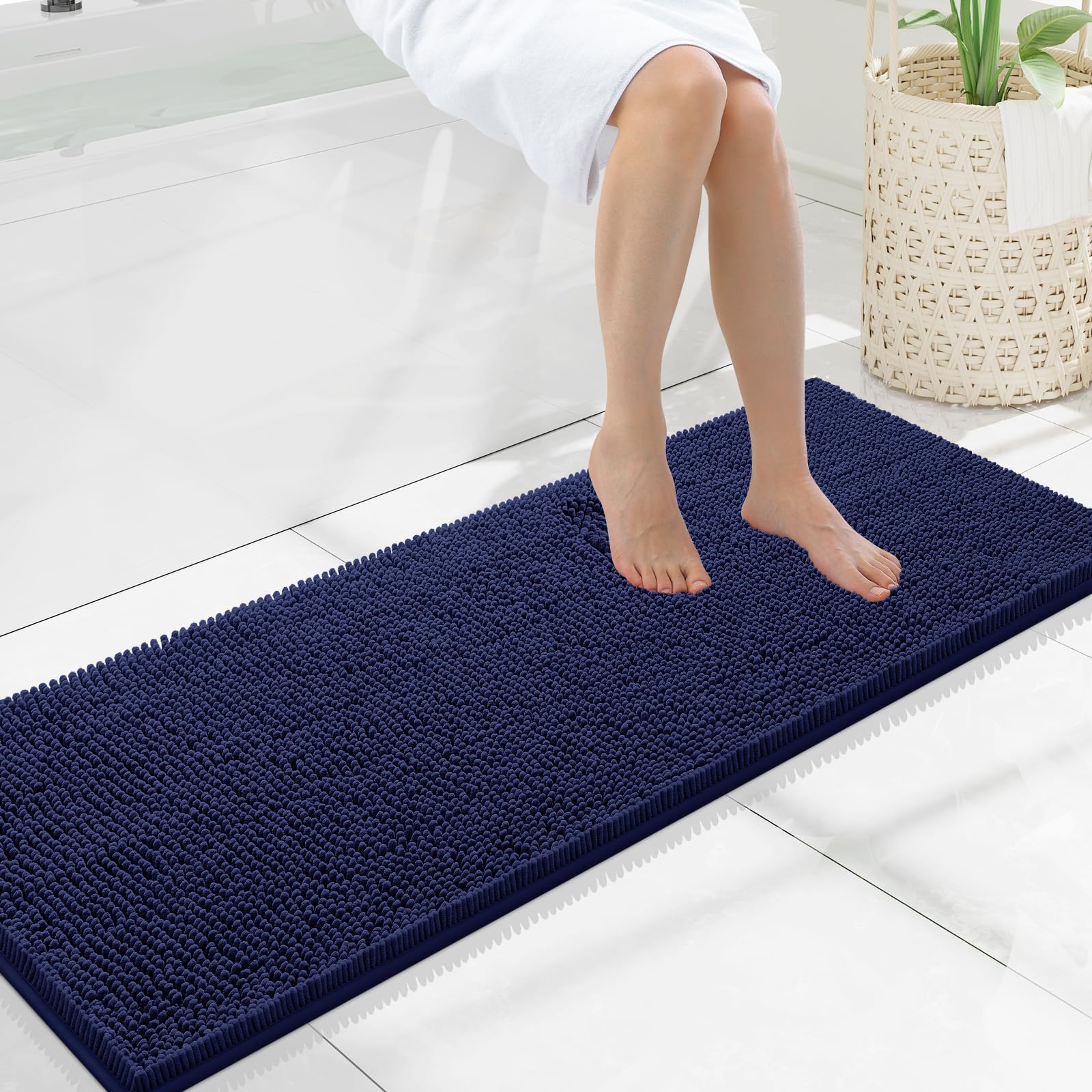 Smiry Luxury Chenille Bathroom Rugs 47x17, Extra Soft and Absorbent Shaggy Bath Mat, Machine Washable, Non-Slip Plush Carpet Runner for Tub, Shower,