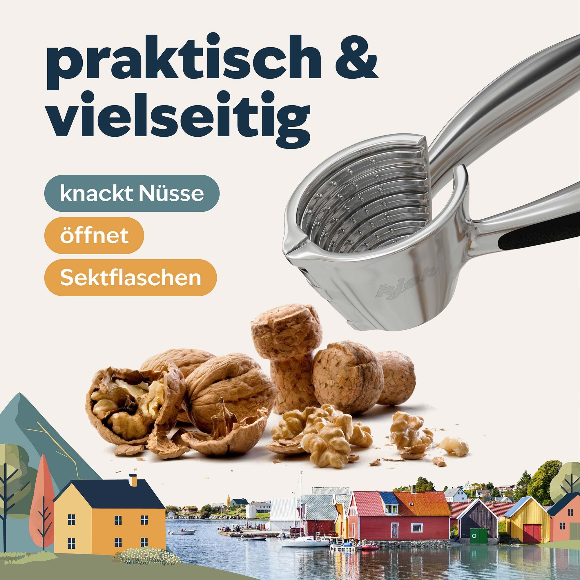 kjøk Casse-noix en métal pour noix et noisettes – Casse noix robuste de 350g – Nutcracker en alliage de zinc chromé – Ouvre-Noix résistant et durable | Casse en qualité premium kjøk – robuste, durable et facile au quotidien