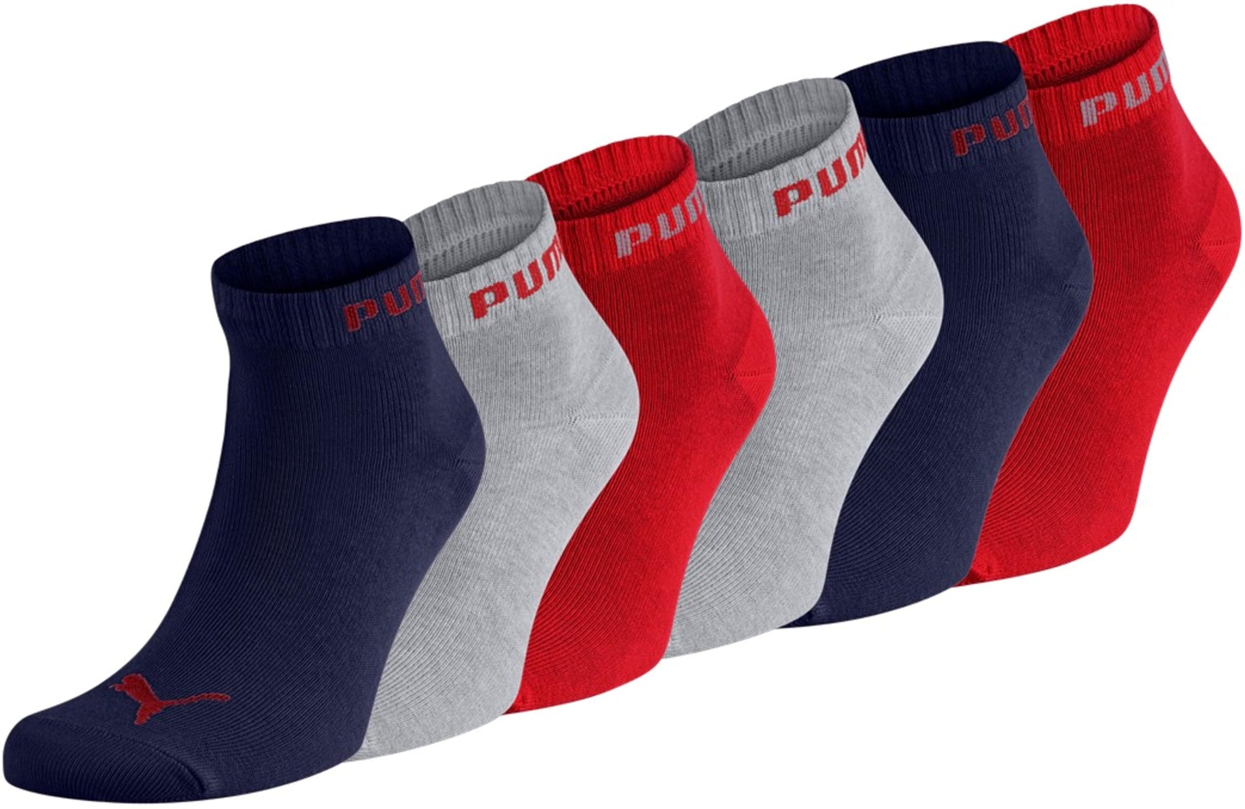 PUMA Unisex Sportsocken Quarter 6er Pack – Statement Edition Größe 43-46, Blue/Red/Grey