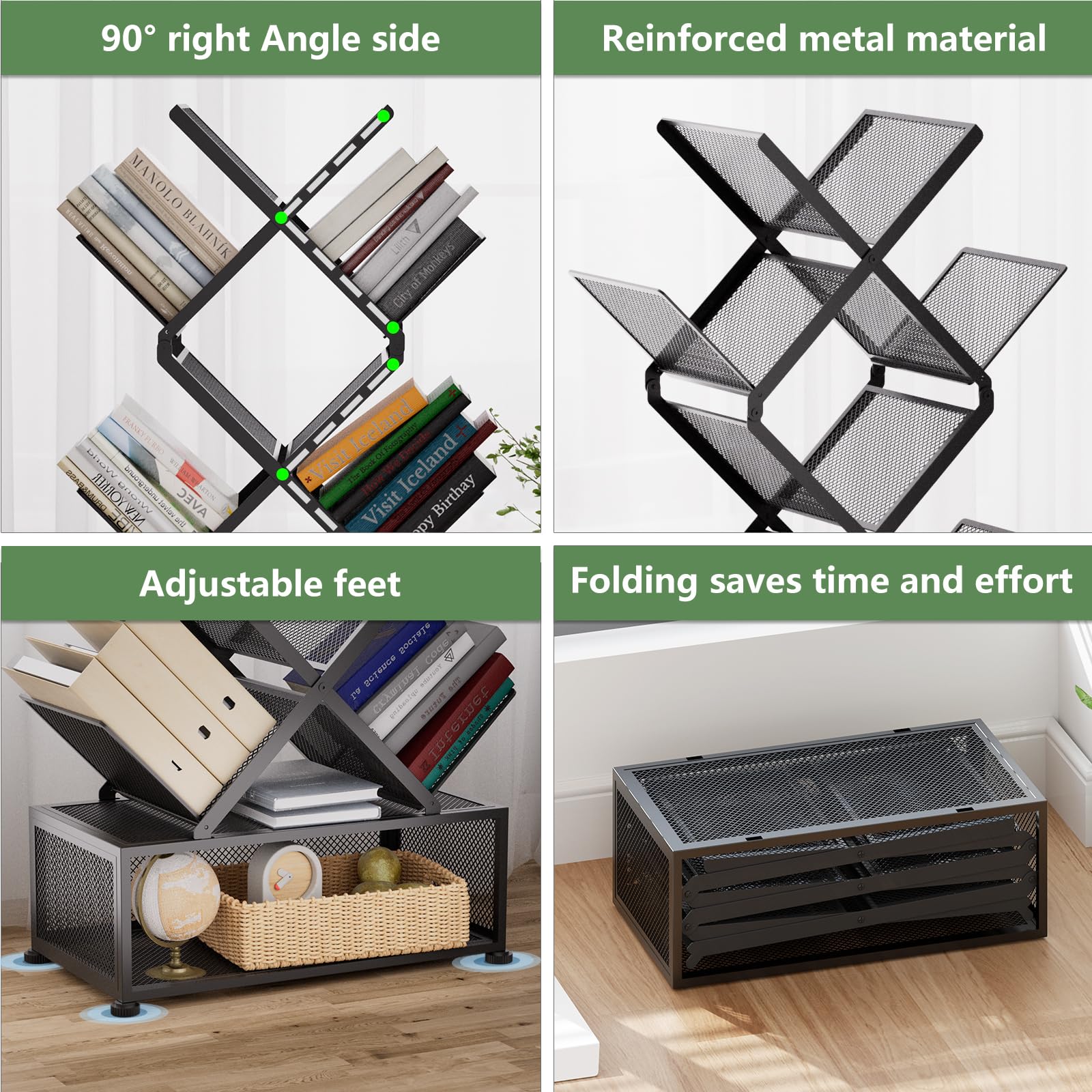 Estantería de 9 niveles que ahorra espacio con almacenamiento, estantes para dormitorio, estanterías plegables, no requiere instalación, estantería de metal para sala de estar, estudio, oficina 3