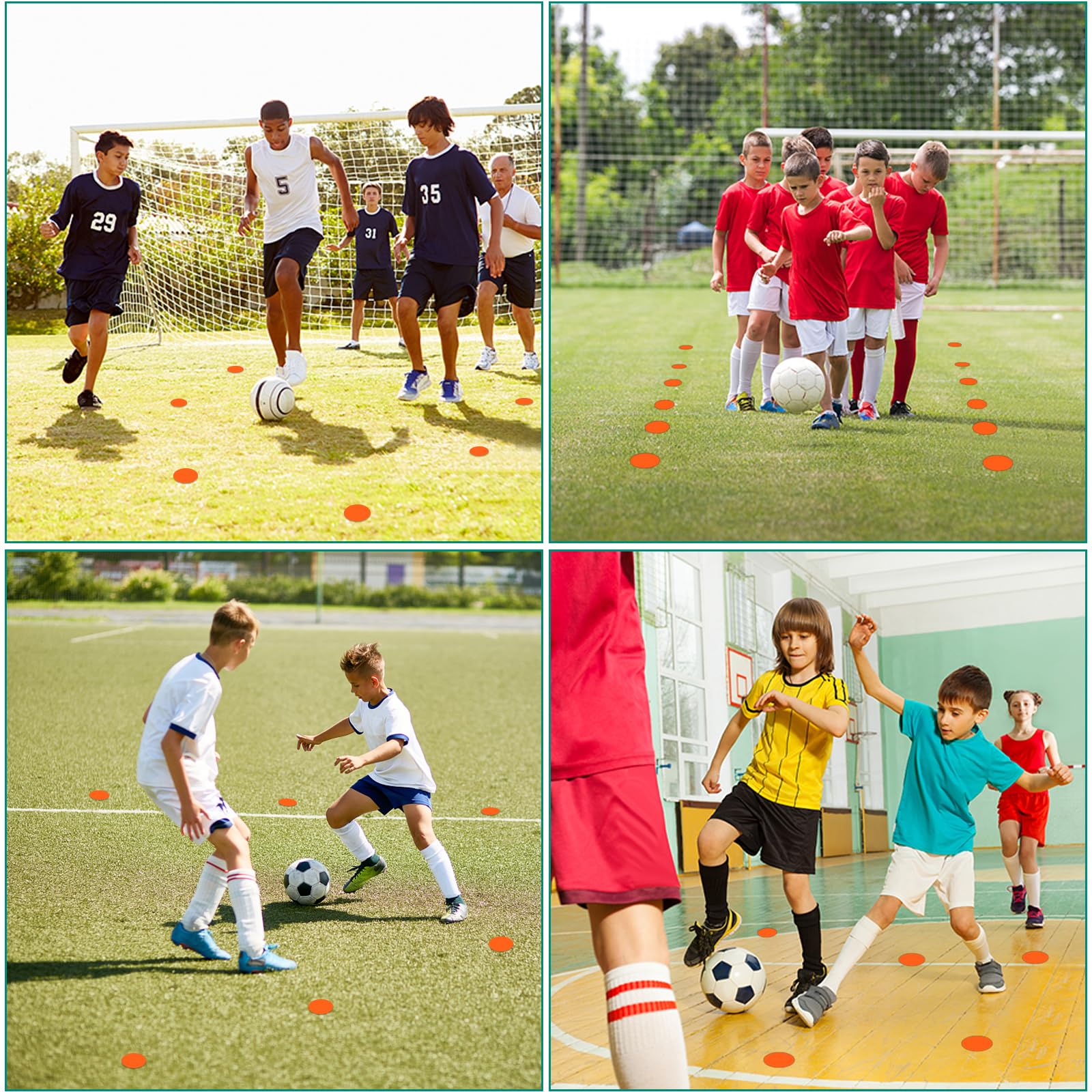 Marcadores de puntos de polietileno para piso de gimnasio, conos planos de 4 pulgadas, 24 puntos de goma antideslizantes para fútbol, baloncesto, deportes, entrenamiento de agilidad, actividades