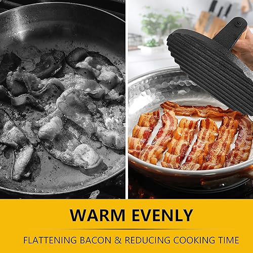 Miniatura 5 de Leonyo Smash - Prensa de hamburguesas, 4 piezas de prensa de tocino para plancha, prensa redonda de hierro fundido para parrilla plana, trituradora