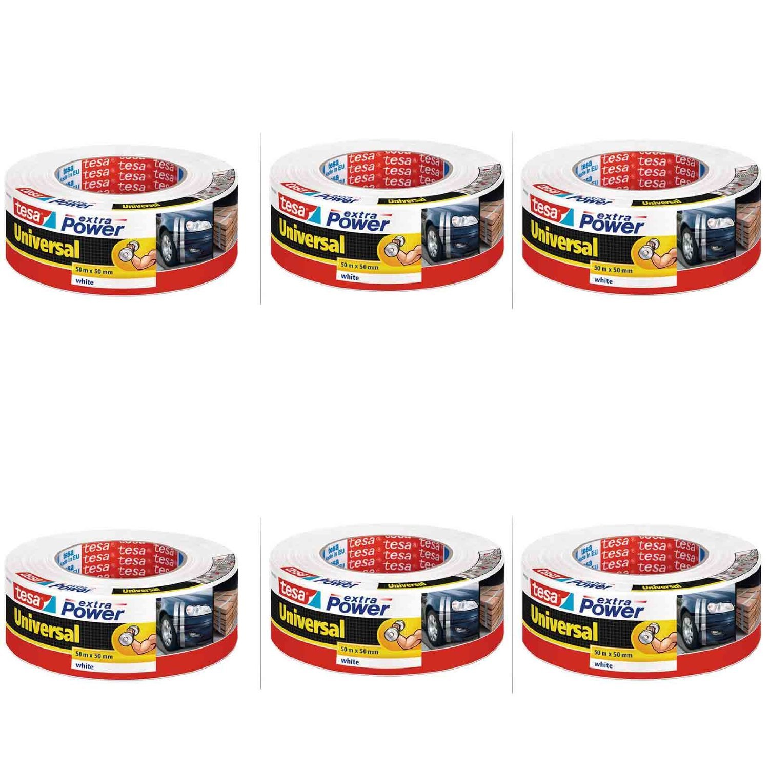 Cinta Adhesiva de Potencia Universal para la reparación de la Cinta de la/56389 en Colour Blanco y Negro y Plata para la selección de, Blanco, 50 Meter Lang 50mm breit