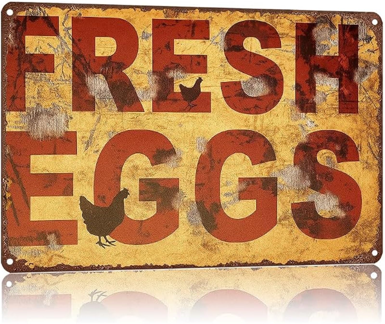 HGETJOHXEM Classic Metal Sign Fresh Eggs Bold Saying Wall Plaque for Dorm Kitchen Bar Living Room 8 X 12 in