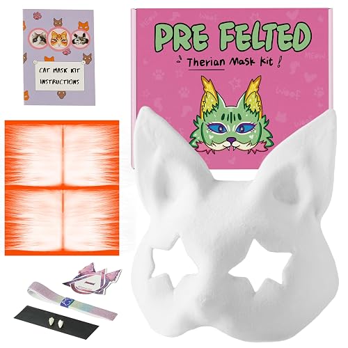 KemonoX Therian Cat Mask Kit with Star Eyes - White