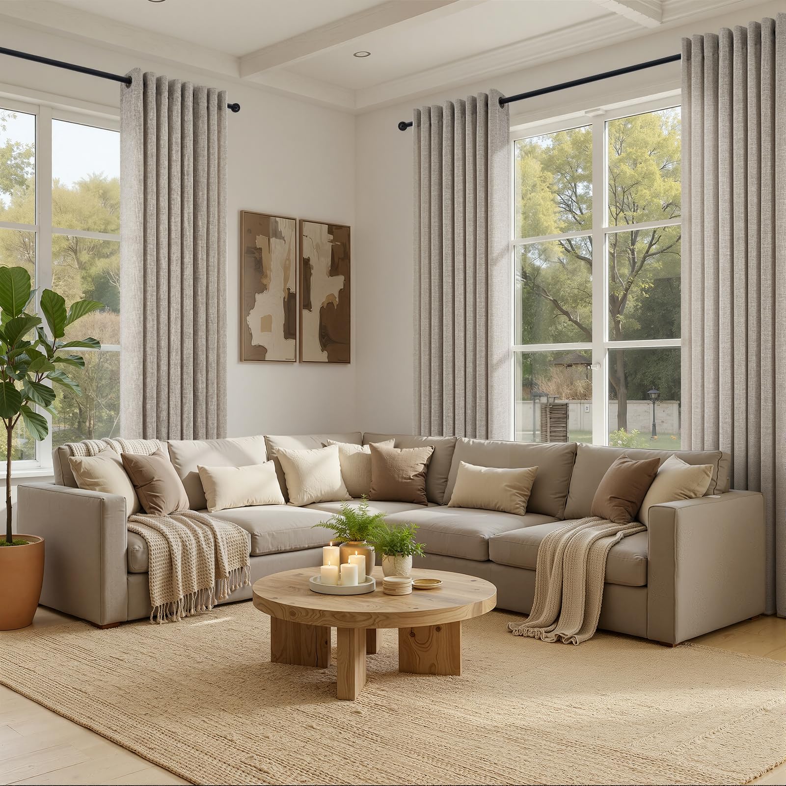 Topfinel Tende per Interni con Lino 140x240 CM 2 Pezzi, Tende Camera da Letto Moderne con Anelli, Decorazione Tenda Finestra Taupe Trasparente per Soggiorno Salotto Curtains