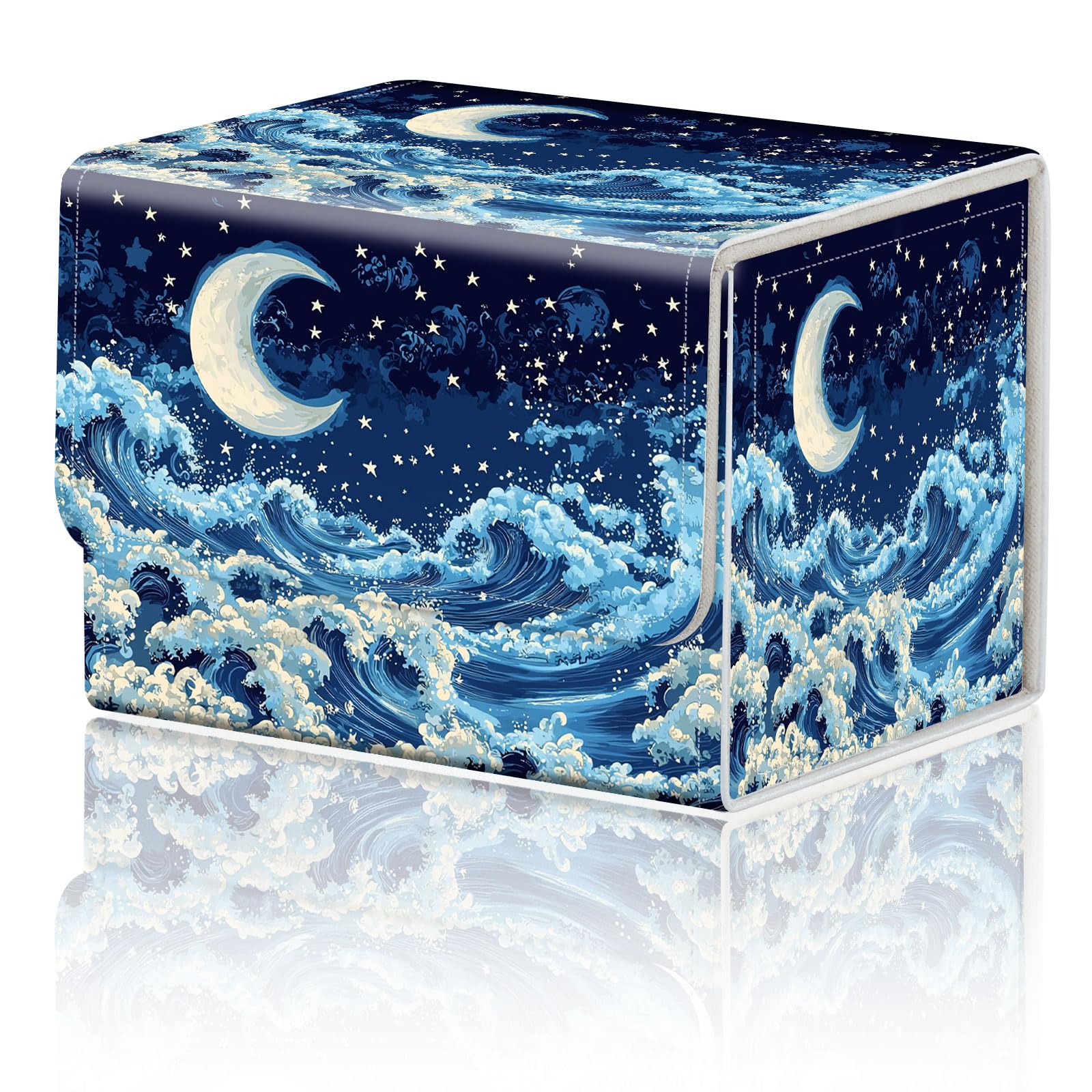Card Game Storage Box TCG Deck Box MTG Card Box Organizer Trading Card Case Commander Deck Box TCG Card Storage Box Magnetic Closure Creative Pattern Up to 200 Cards, Blue Sky,Sea,Moon — image 1