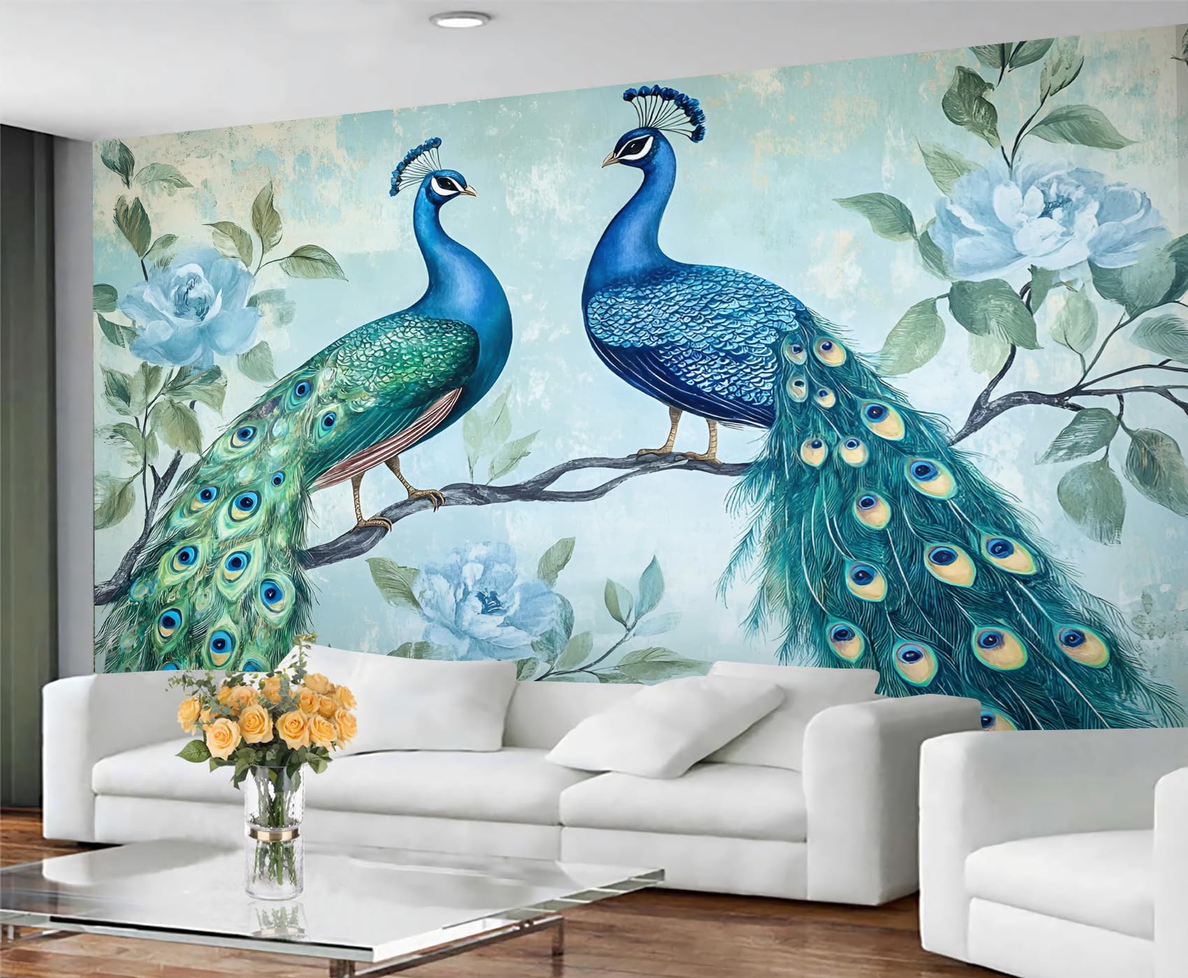 GIVLWF Retro Peacock Wallpaper, Peacock Feather Bedroom Wallpaper, Gorgeous Animal Wall Paper for Living Room, Not Self Adhesive Vintage Bird Wall Mural, Mysterious Large Mural & Room Decor