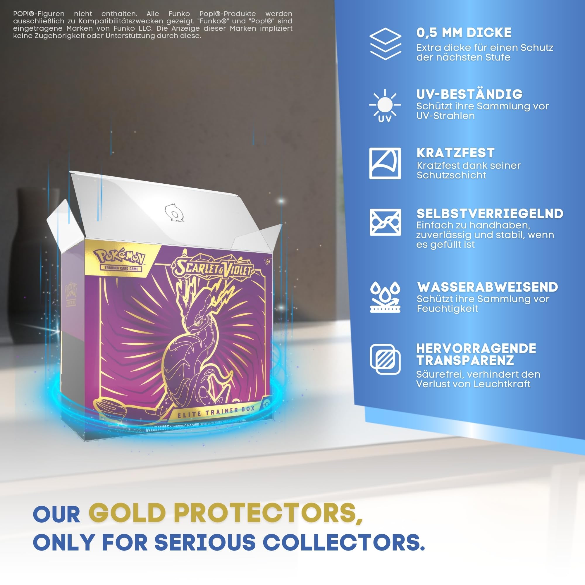 Pack mit 10 Gold Protectors für Pokemon Elite Trainer Box (ETB) – ETB Case 0,5mm Dicke – UV-Schutz für Deine ETB Pokemon