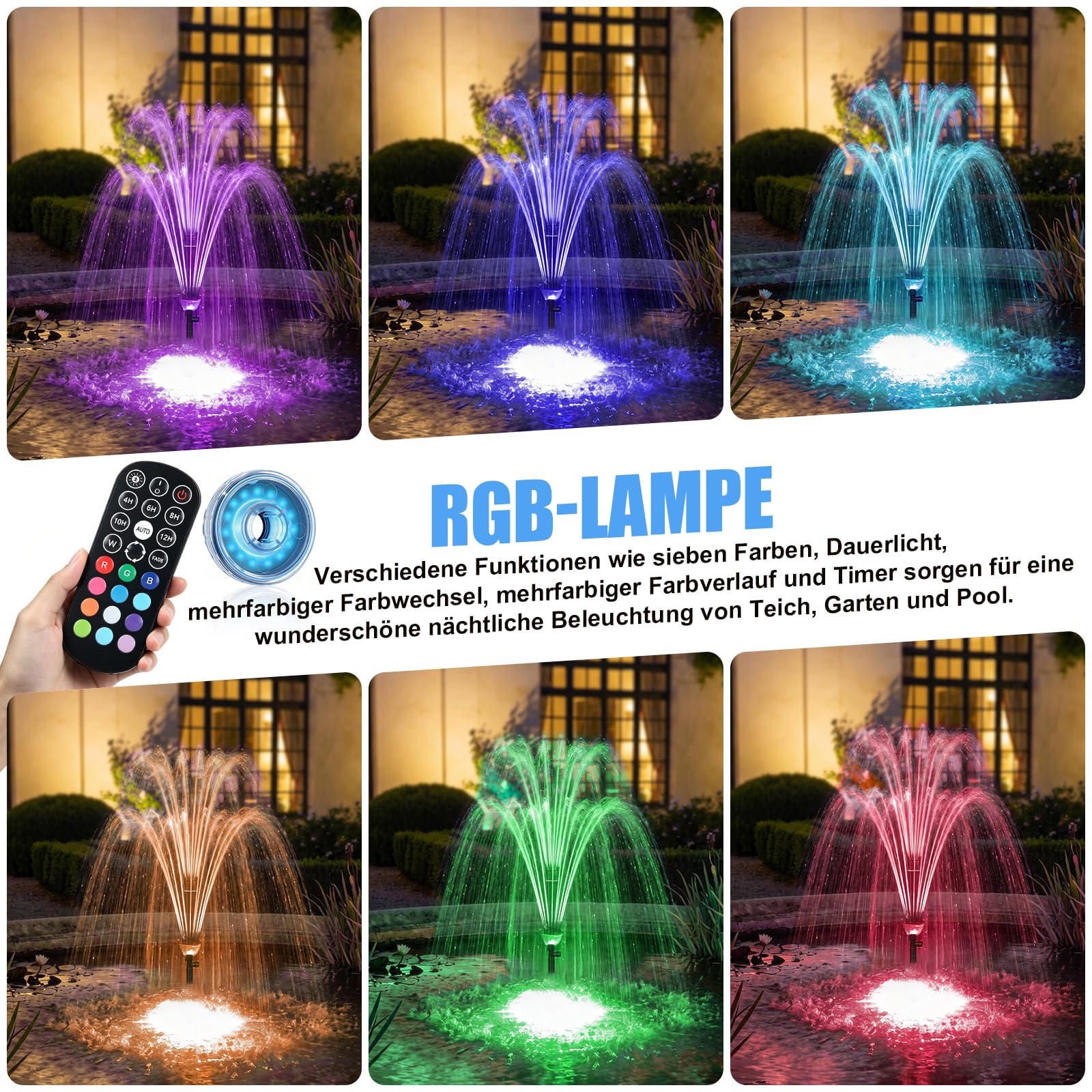45W Teichfilter mit UV Klärer und RGB Beleuchtung mit 3 Springbrunnen