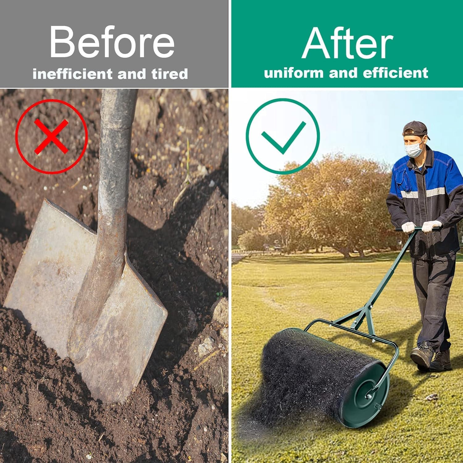 Distribuidor de Compost de 24" con Musgo de turba y pestillos mejorados - Distribuidor de Fertilizantes de Malla metálica Resistente para césped y Semillas Multiusos (Verde)