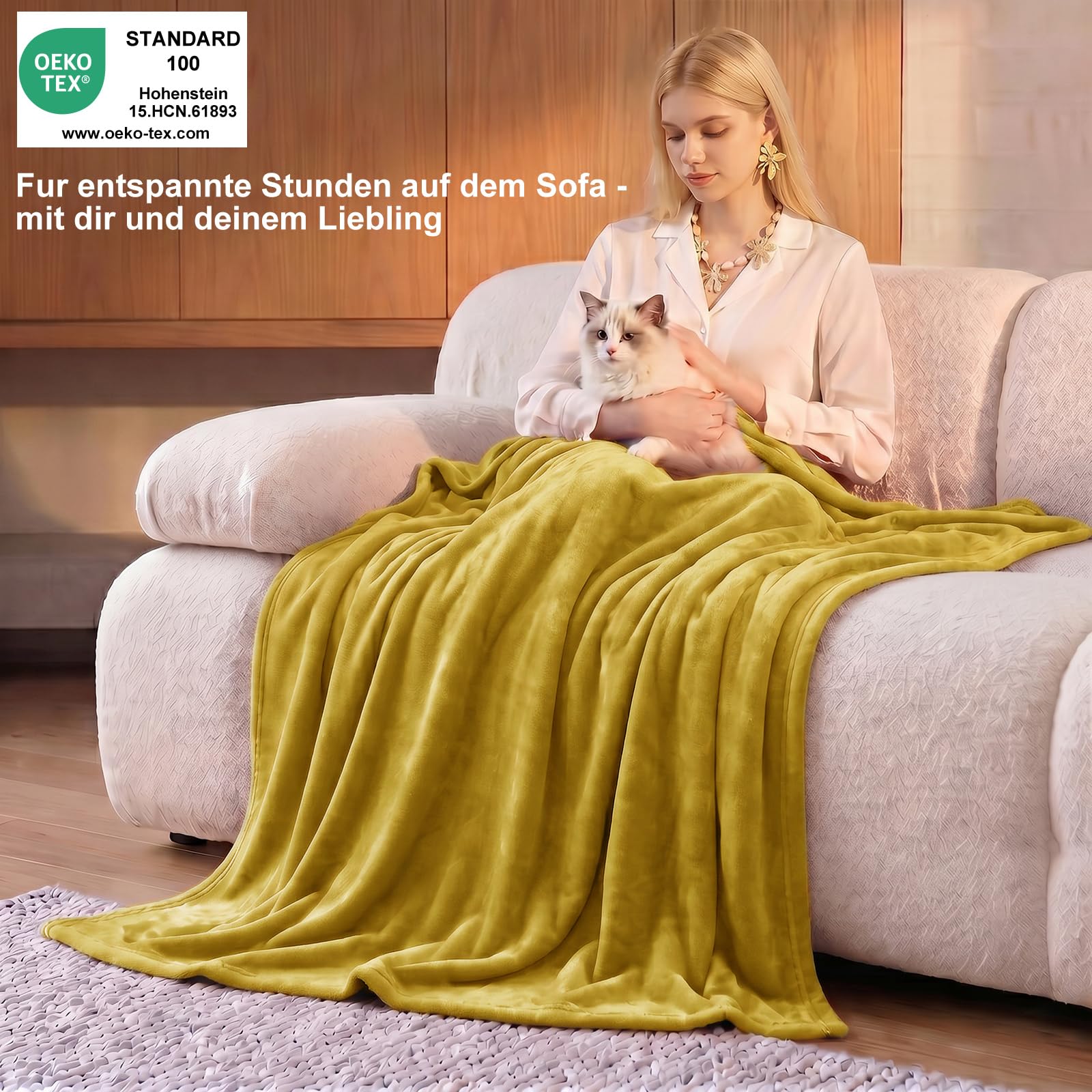 WAVVE Kuscheldecke Flauschig Decke Tagesdecke für Bett, 220x240 Gelb