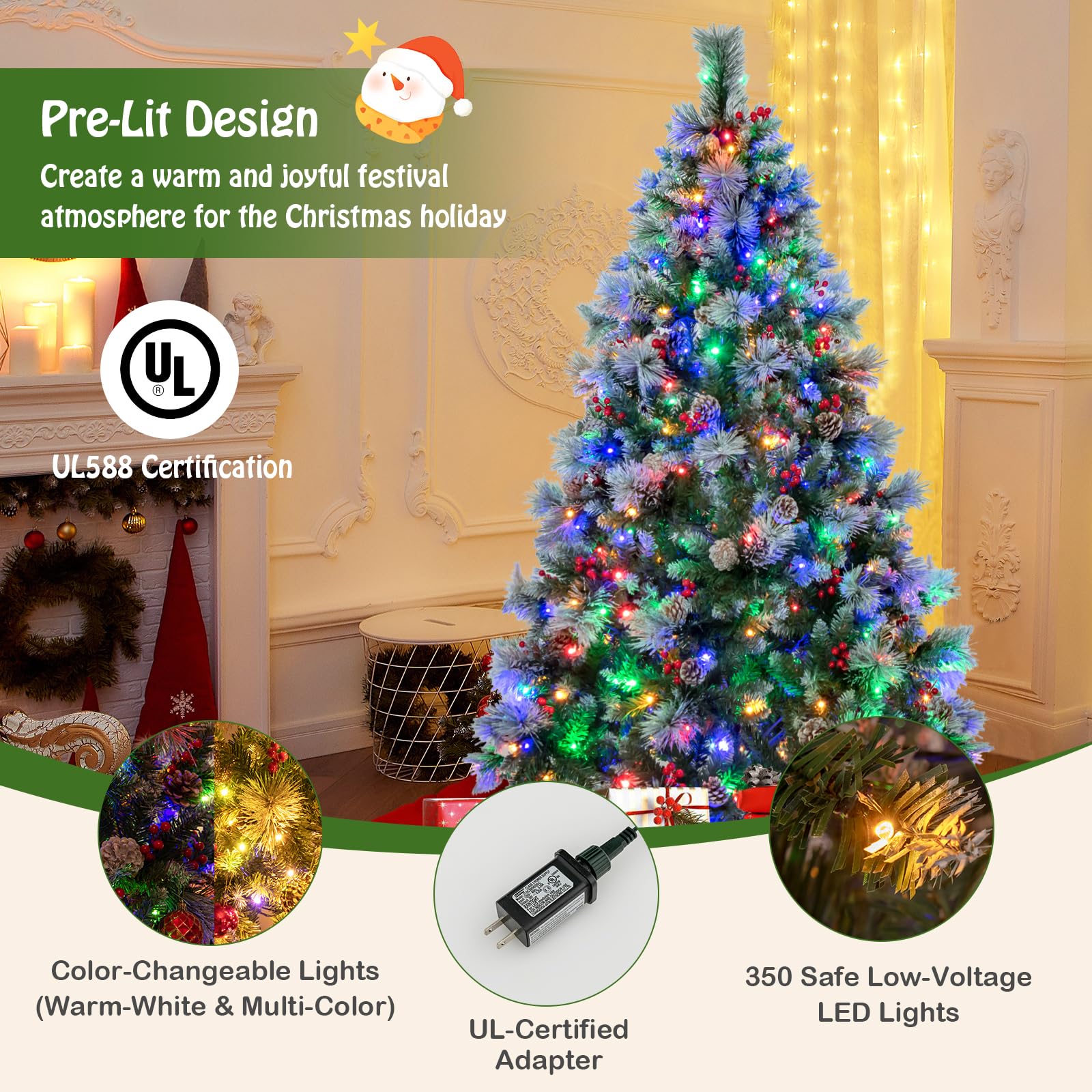 GYMAX Albero Di Natale Artificiale 180 Cm Con 350 LED - Luci Bianche E Colorate, 11 Modalità - 3