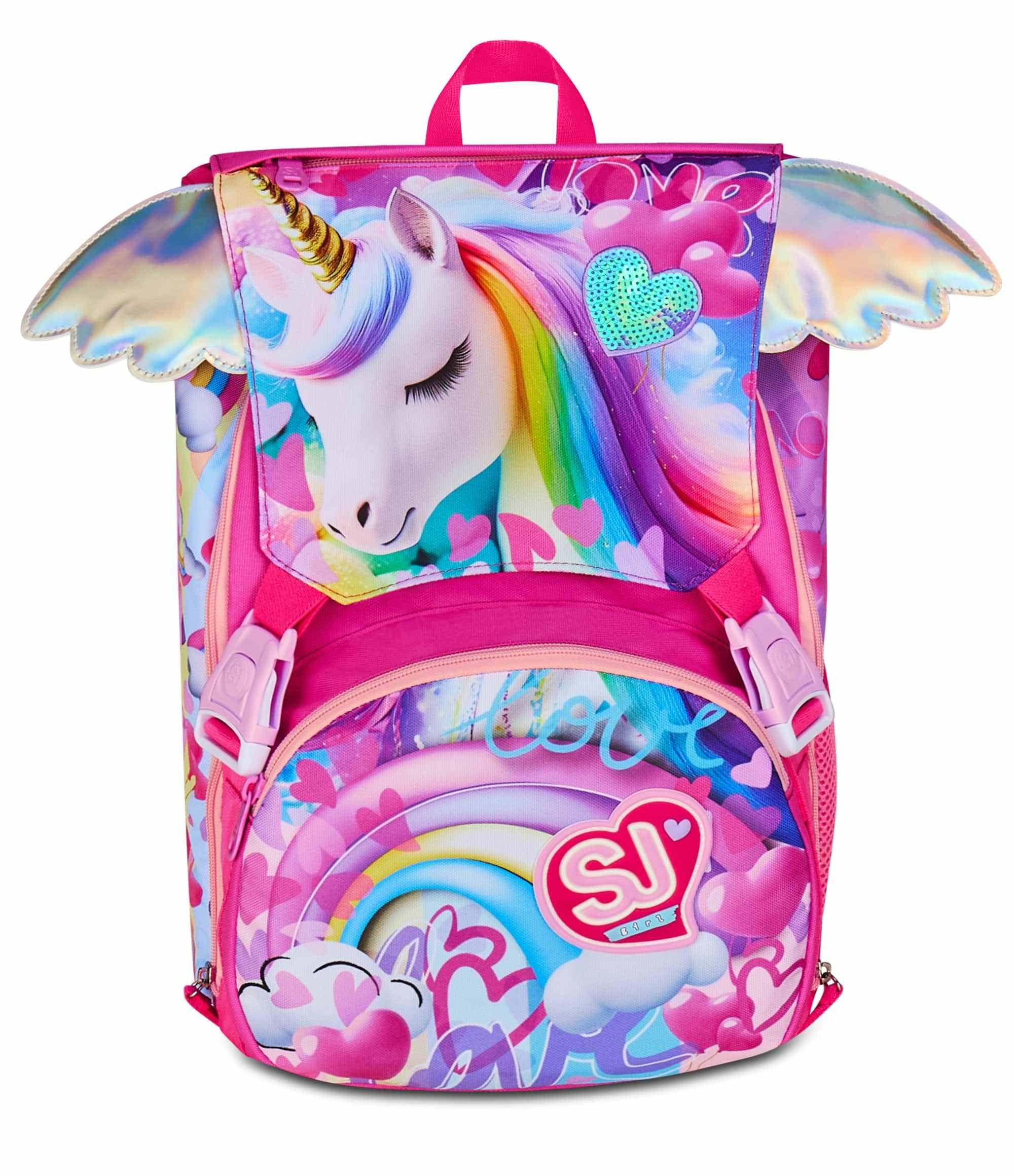 SJ GANG STYLE JAM GANG Zaino Scuola Estensibile Big, Fucsia, Zaino con Divisorio Interno, Tasca Superiore con Ali a Scomparsa, Tasca per Borraccia, 24 L, Zaino Scuola Elementare, Zaino Bambina