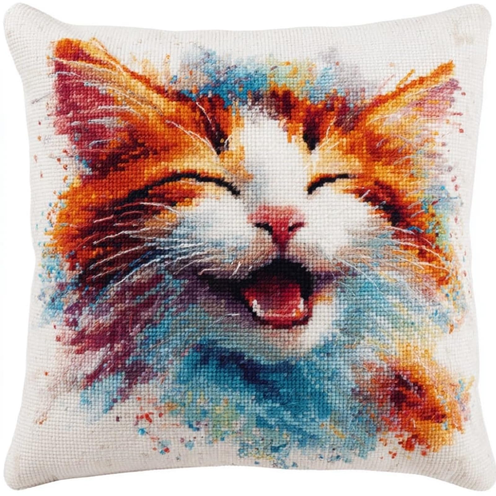 WallustrioaW Cross Stitch Cushion Kit Pillow,Animal cat DIY Embroidery Cross Stitch Cushion Kits Needlework 11ct Stitched Pillow Cover,45x45cm