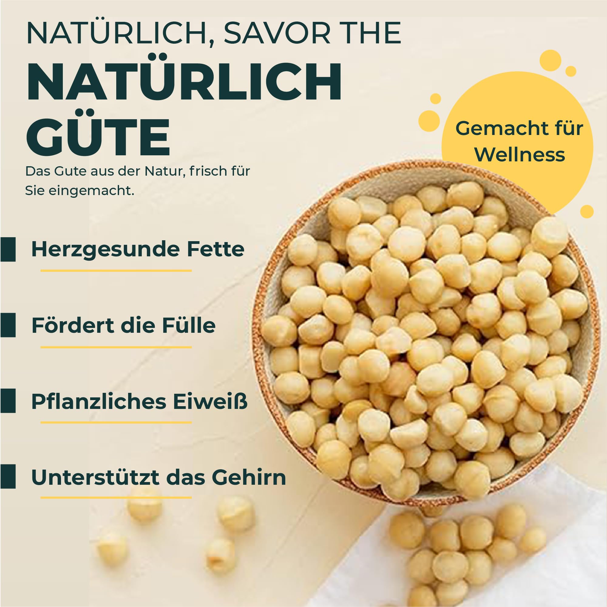 FOODIN Bio Macadamianüsse Whole 1kg, Macadamiakerne, Rohkost, Glutenfrei & Vegan (2 x 500g)