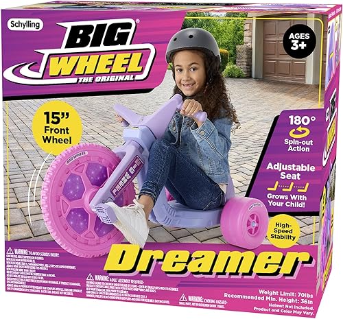 Miniatura 6 de Schylling Big Wheel Dreamer - BWDRM - Triciclo de conducción baja con asiento ajustable para niños en crecimiento de hasta 70 libras. Bicicleta