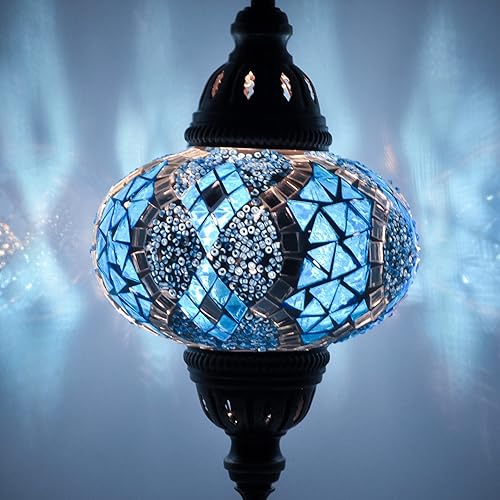 Miniatura 31 de Mosland - Lámpara turca para el hogar, 10 variantes, lámpara turca marroquí con base de bronce, lámpara de noche Tiffany hecha a mano, lámpara