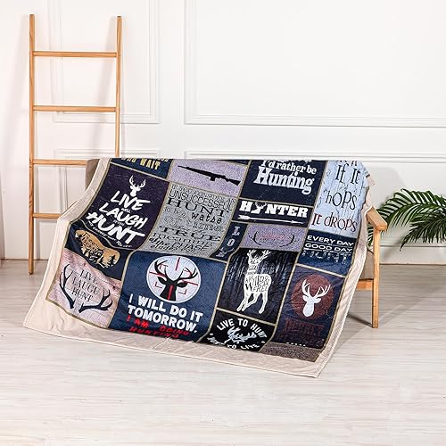 Miniatura 2 de Manta de caza de ciervos, manta de forro polar súper suave, manta de regalo para amantes de la caza de ciervos (beige de caza de ciervos, 50 x 60