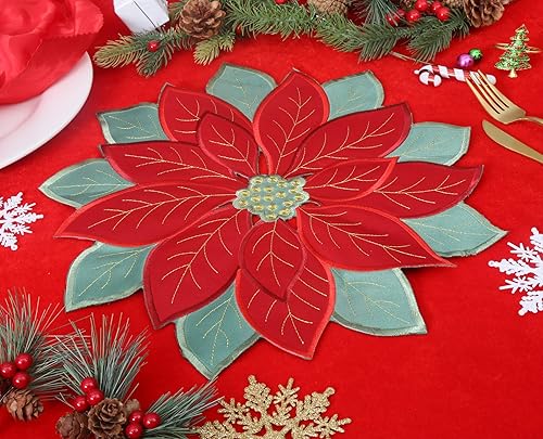 Miniatura 4 de Camino de mesa de flores de Pascua bordadas de Navidad rojo y verde para decoración de mesa de Navidad en el hogar, cena, Navidad, 14 x 36 pulgadas