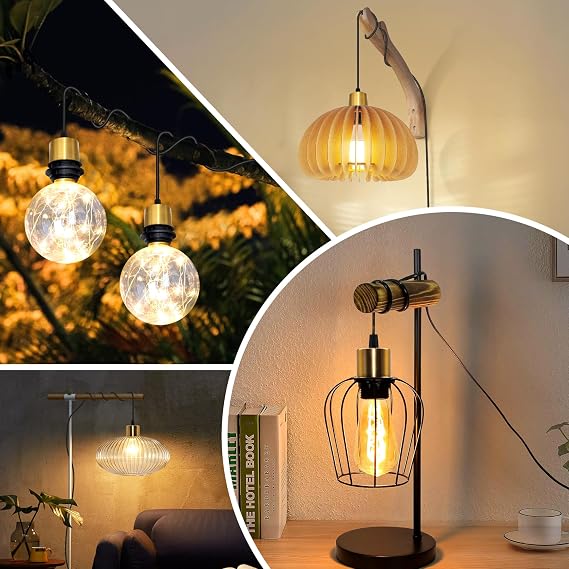 Plug in Pendant Light Cord Fitting, 5M Light Cable with Switch and Plug, E27 Lamp Holder, Plug in Ceiling Light, DIY Creative Table Lamp Fitting, Hanging Light Kit for Various Lampshade, Gold [Energy Class A++]