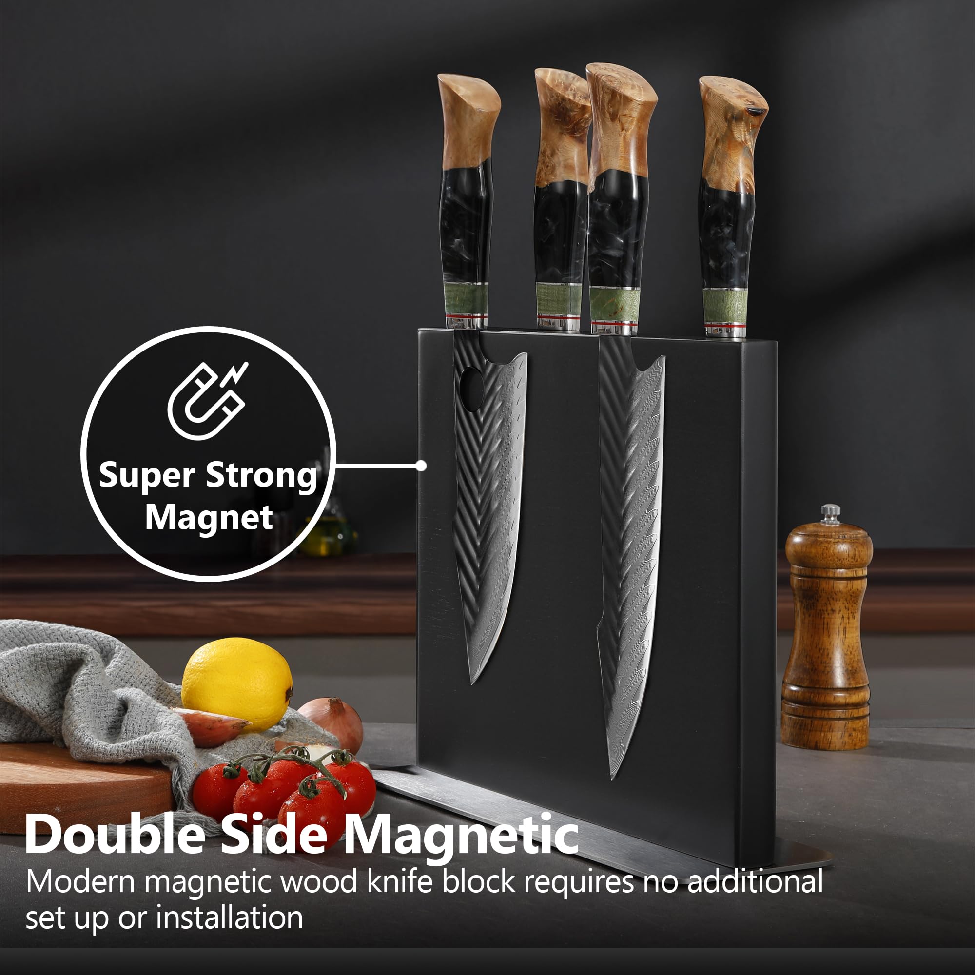 WILDMOK Supporto magnetico per coltelli, ceppo magnetico per coltelli a doppia faccia, in legno di frassino, supporto magnetico per riporre coltelli multiuso, 27,9 x 23,9 cm