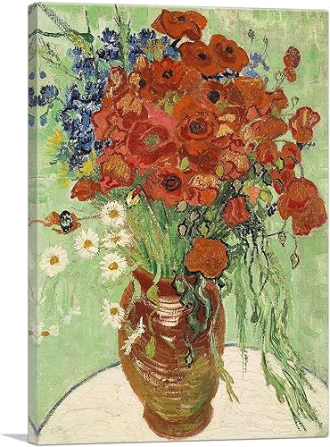 ARTCANVAS Vincent Van Gogh - Lienzo impreso con diseño de amapolas y margaritas rojas de 1890, 26 x 18 pulgadas (0.75 pulgadas de profundidad)