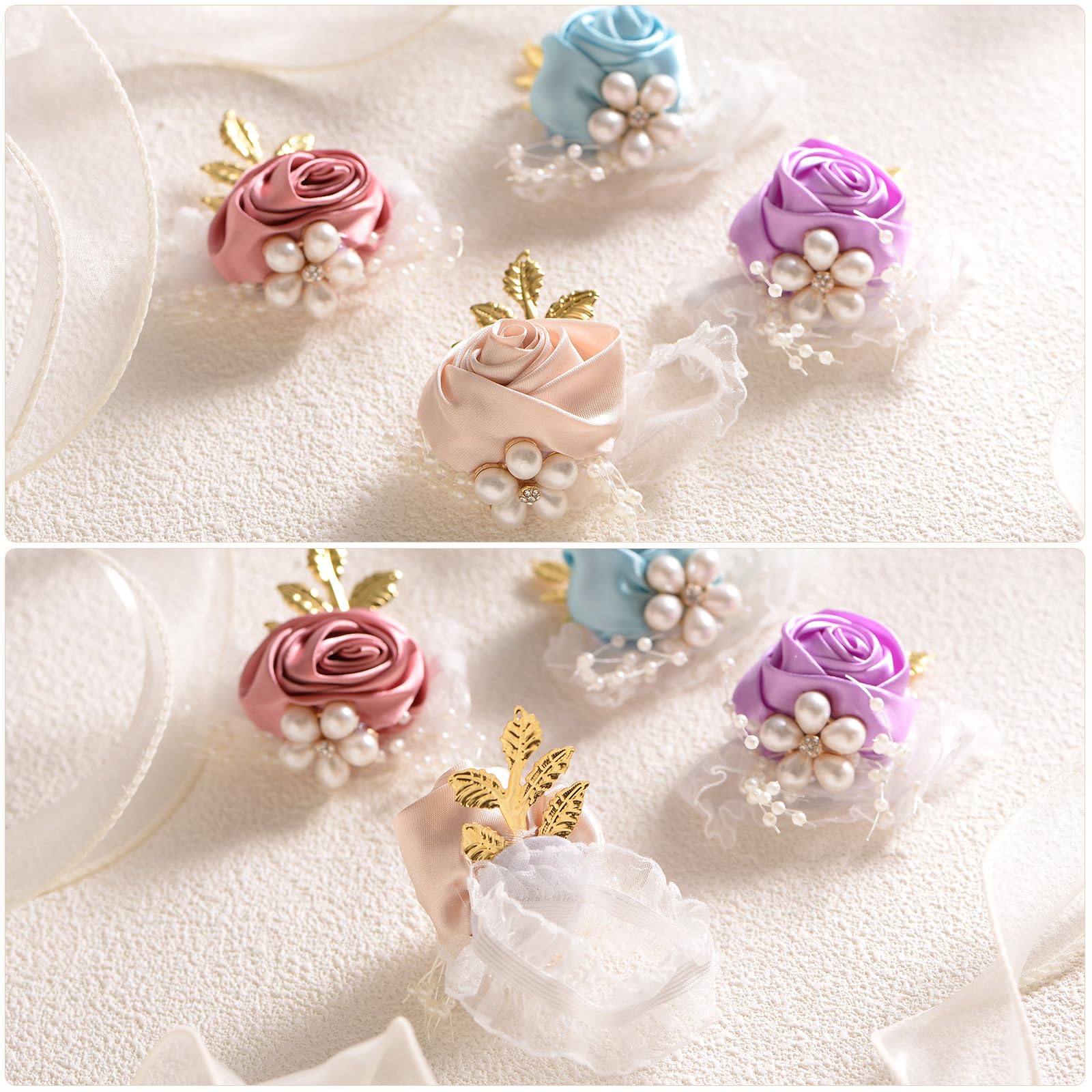 LIBERGA Set Di 2 Corsage Da Polso Bianco Avorio Per Matrimonio, Fiore Da Polso Di Perle Per Sposa Damigelle, Fiore Da Mano Decorazione Festa Di Ballo Di Fine Anno