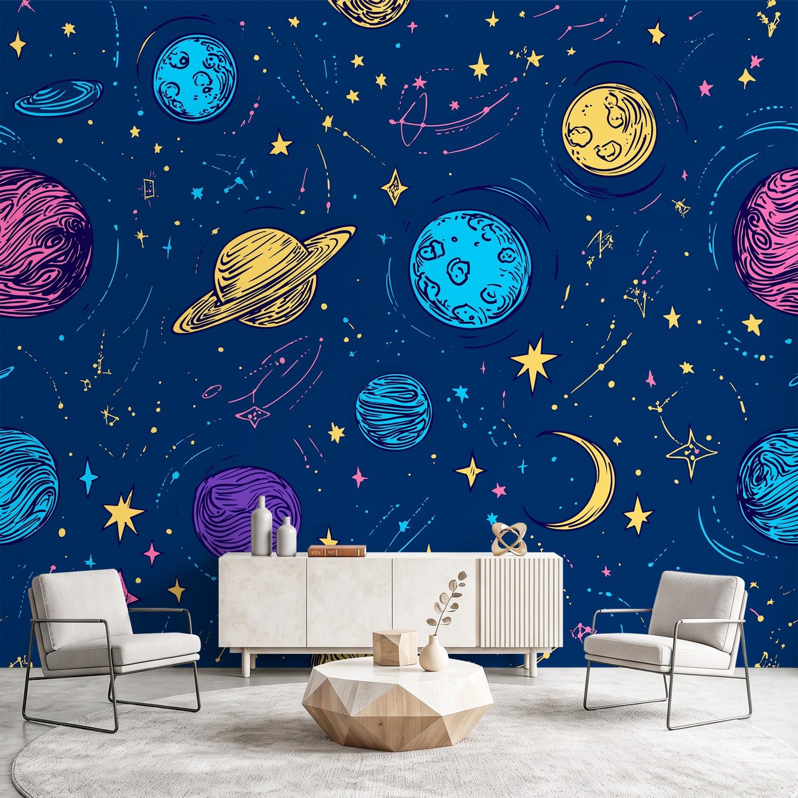 Tapeta 3D z kreskówki, marzycielska, romantyczna 300 x 210 cm, mural ścienny, planeta, księżyc, tapeta do sypialni, przedszkola, malowniczego ogrodu, wisząca