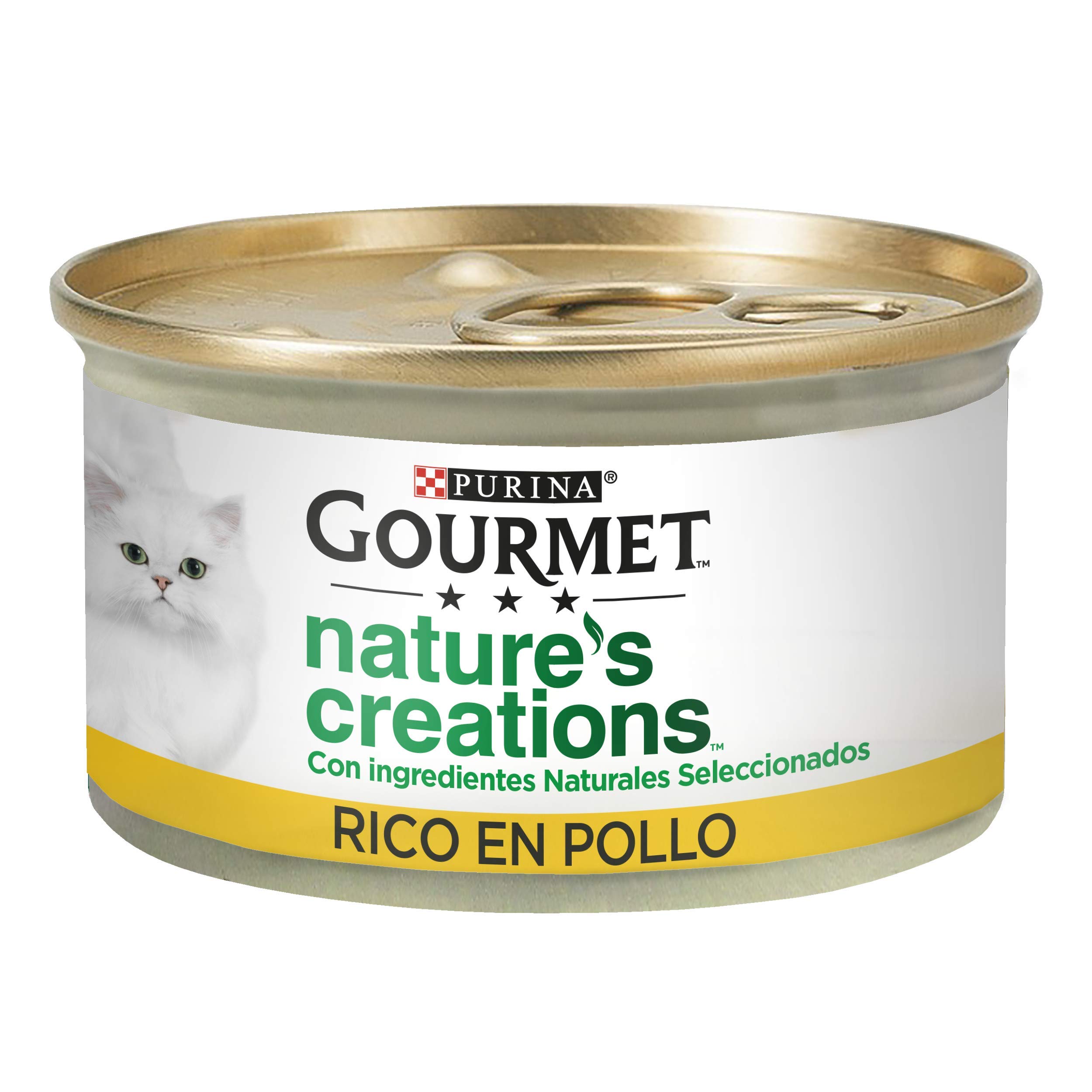 Gourmet Purina Nature's Creations Comida Húmeda Natural para Gato con Pollo, 24 latas de 85g