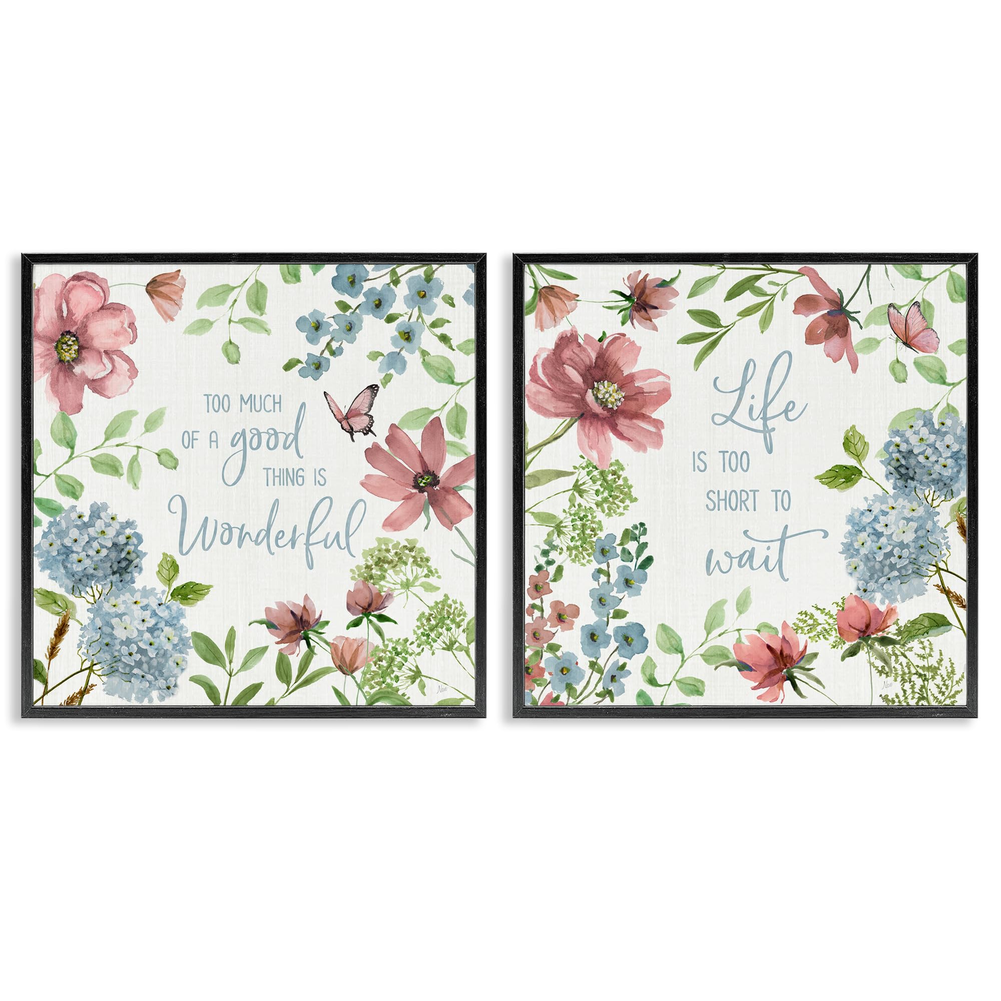 Stupell Industries Floral Uplifting Quote Life Uplifting Floral Quotes, 12 X 12 Inch Framed Giclée Print Set