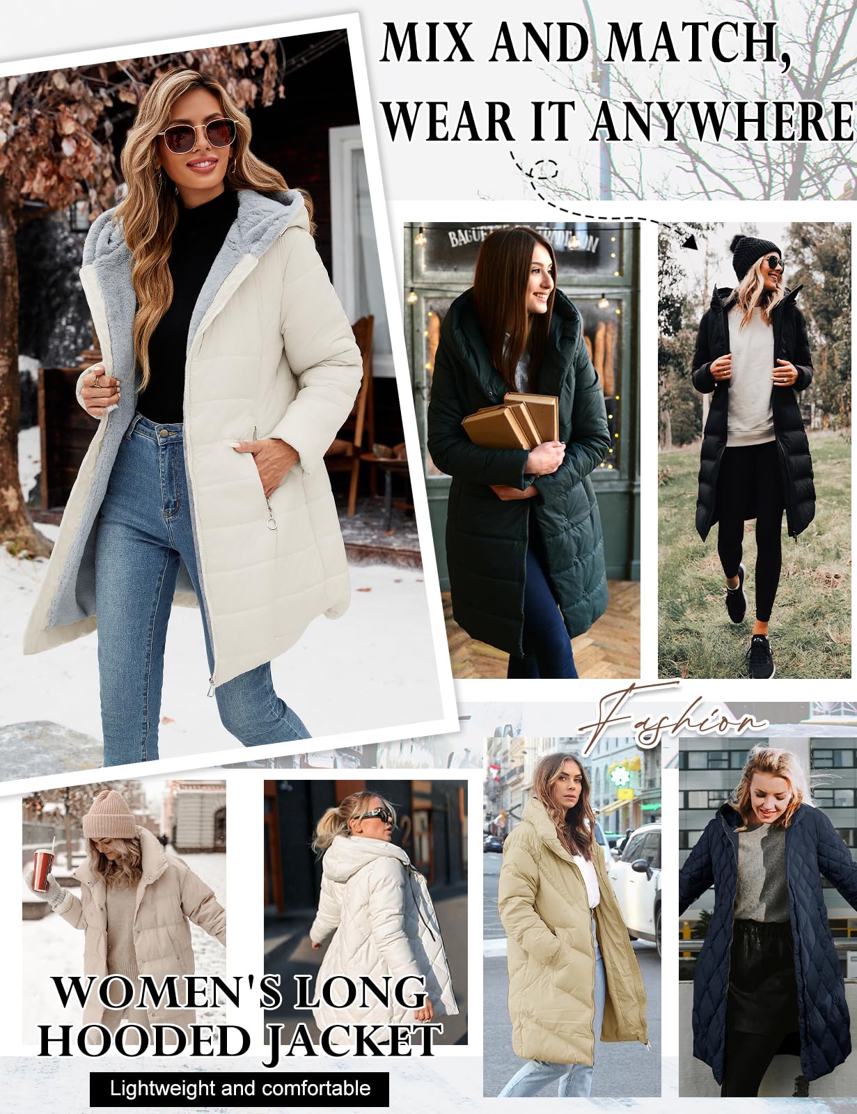 CMTOP Chaqueta Mujer Invierno Cálido Abrigo Acolchado Mujer Forro Polar Chaqueta Cremallera Largo con Capucha Termico Abrigo Casual Elegante Cazadora Hoodie Parka con Bolsillos