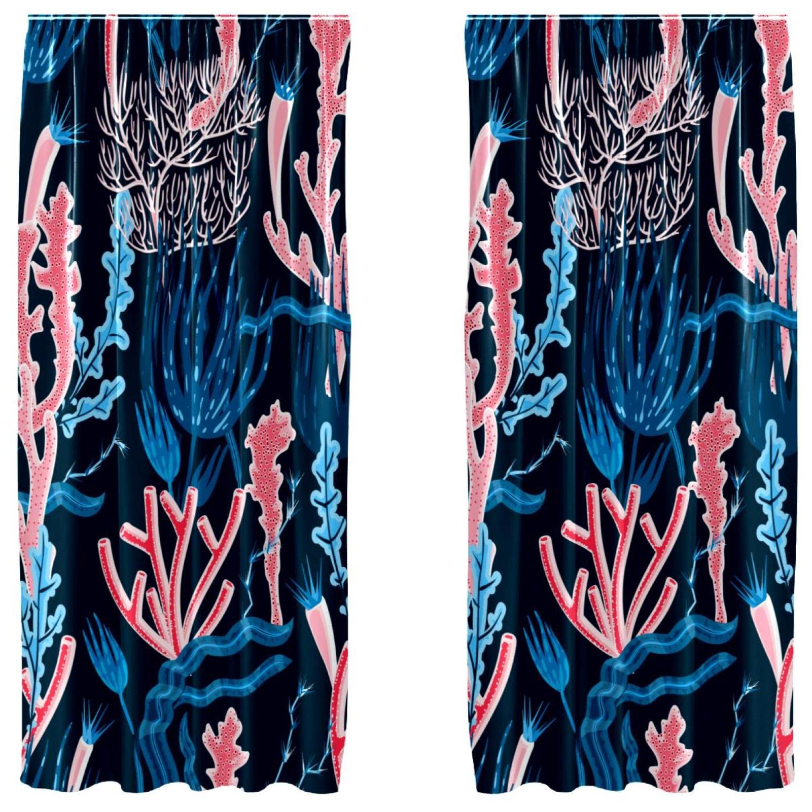 Cortinas opacas que aíslan el frío y el calor, microfibra azul oscuro coral 2 paneles