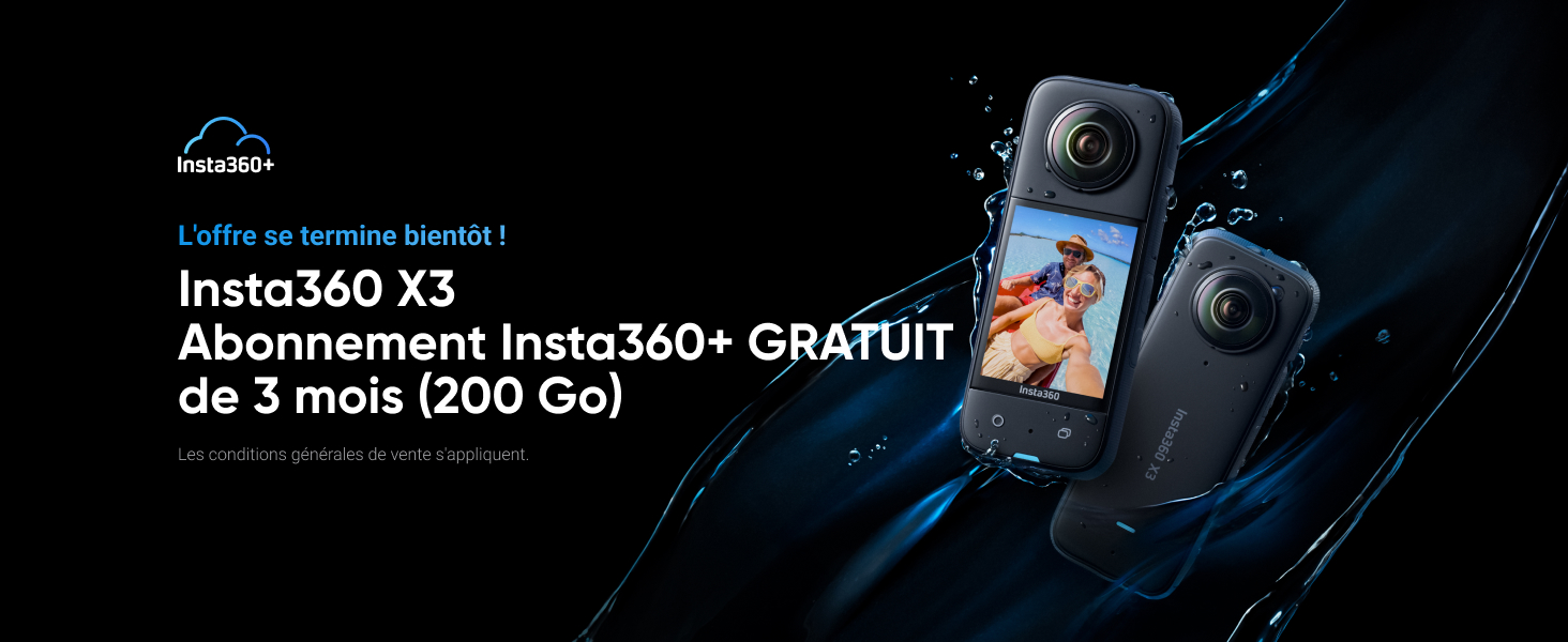 Insta360 X3 Caméra d'action étanche à 360° avec capteurs 48 MP 1/2