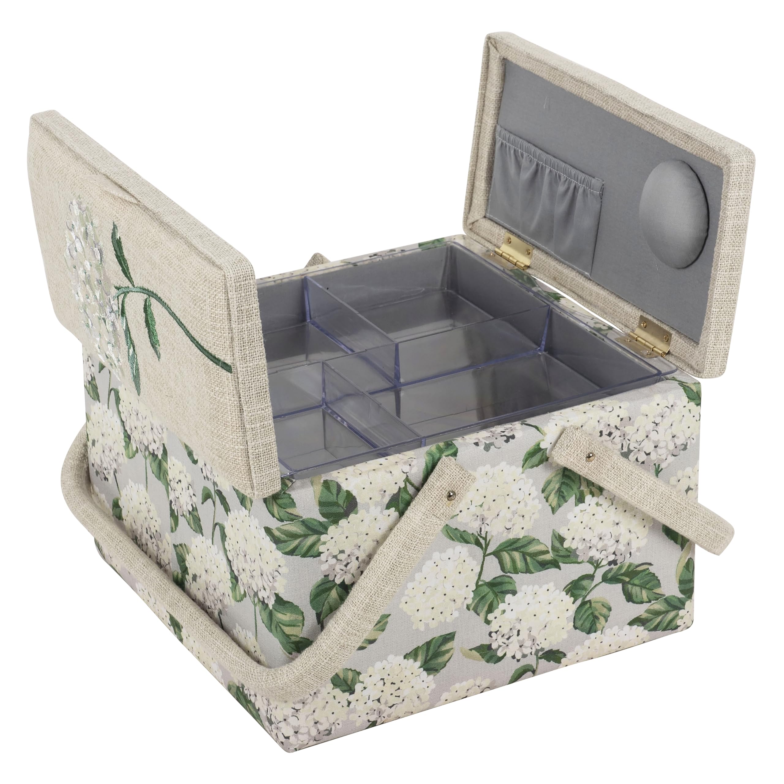 Hobby Gift Caja de almacenamiento grande para costura, doble tapa, 25 x 25 x 17 cm, hortensia