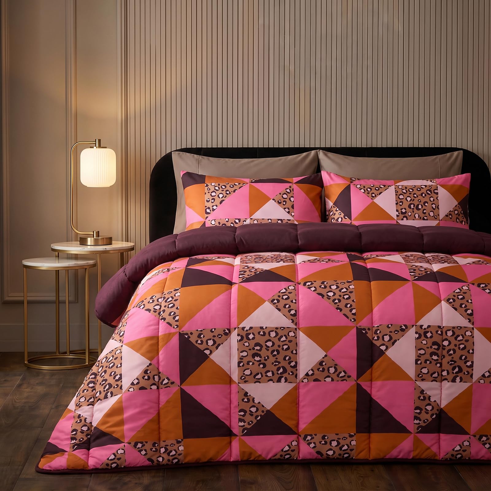 OHS Patchwork Coverless 10.5 Tog Duvet Set Coverless Duvet, Burgundy - King โ image 1