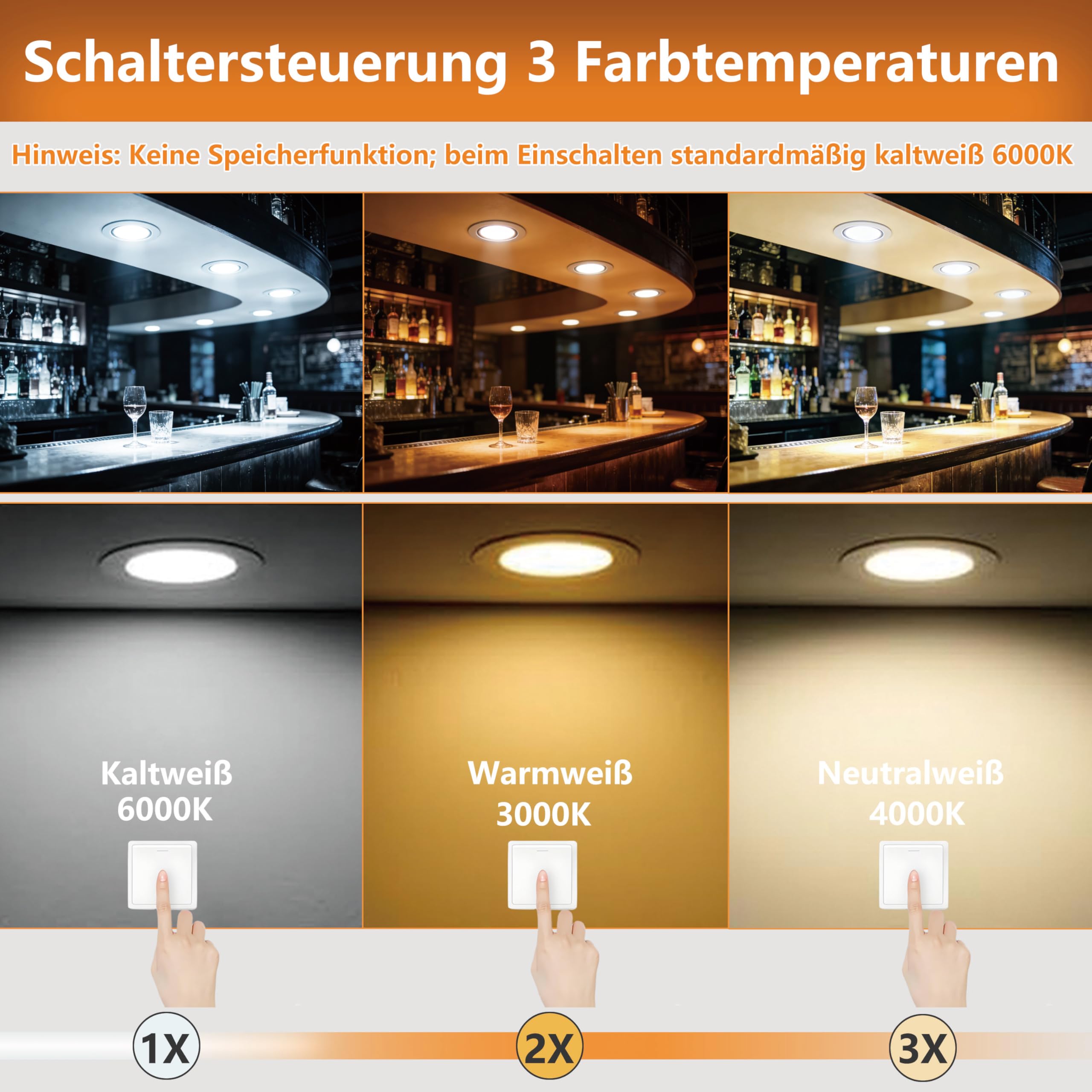 LED Einbaustrahler 230V 5W,LED Spots IP44 Bad Einbauleuchten Deckenspots 68-75mm Lochmaß und 20mm Ultra Flach,Warmweiß Neutralweiß Kaltweiß Einbauspots für Badezimmer Küche,6er Set(Silber, 6er Set)