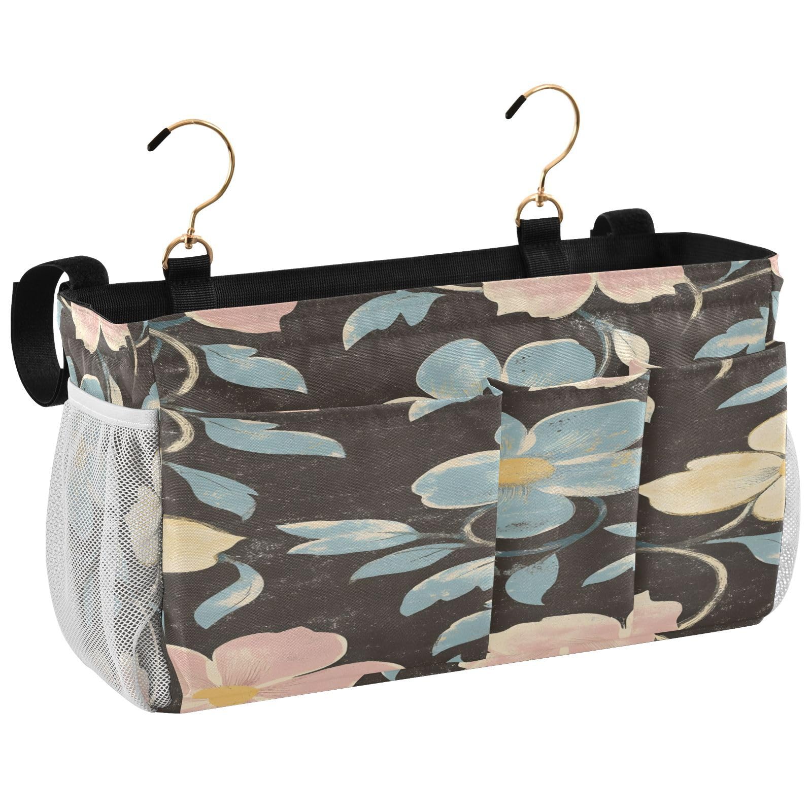 BOESI Doodle Colorful Flower Pattern Bedside Storage Hanging Bag, Hanging Storage Basket, Suitable for Storing Cell Phones, Water Bottles, Books