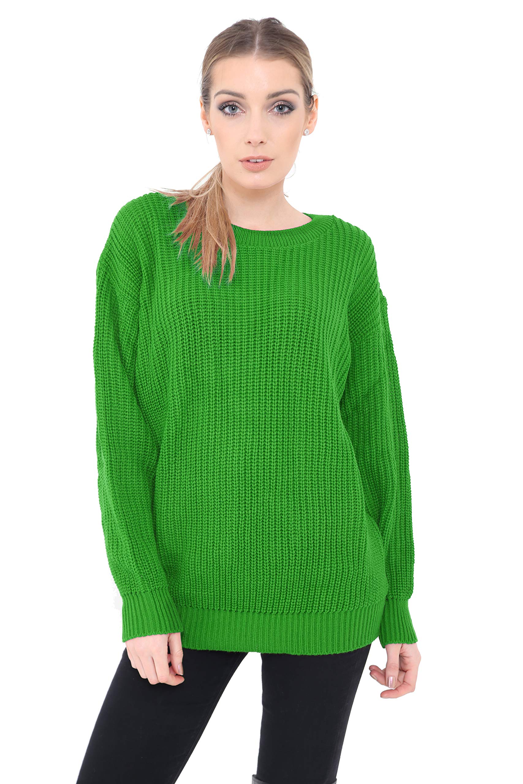 Generation Fashion New Ladies Women Oversized Long Sleeve Knitted Baggy Jumper Sweater Crew Neck Pullover Top[Jade Green,3XL]