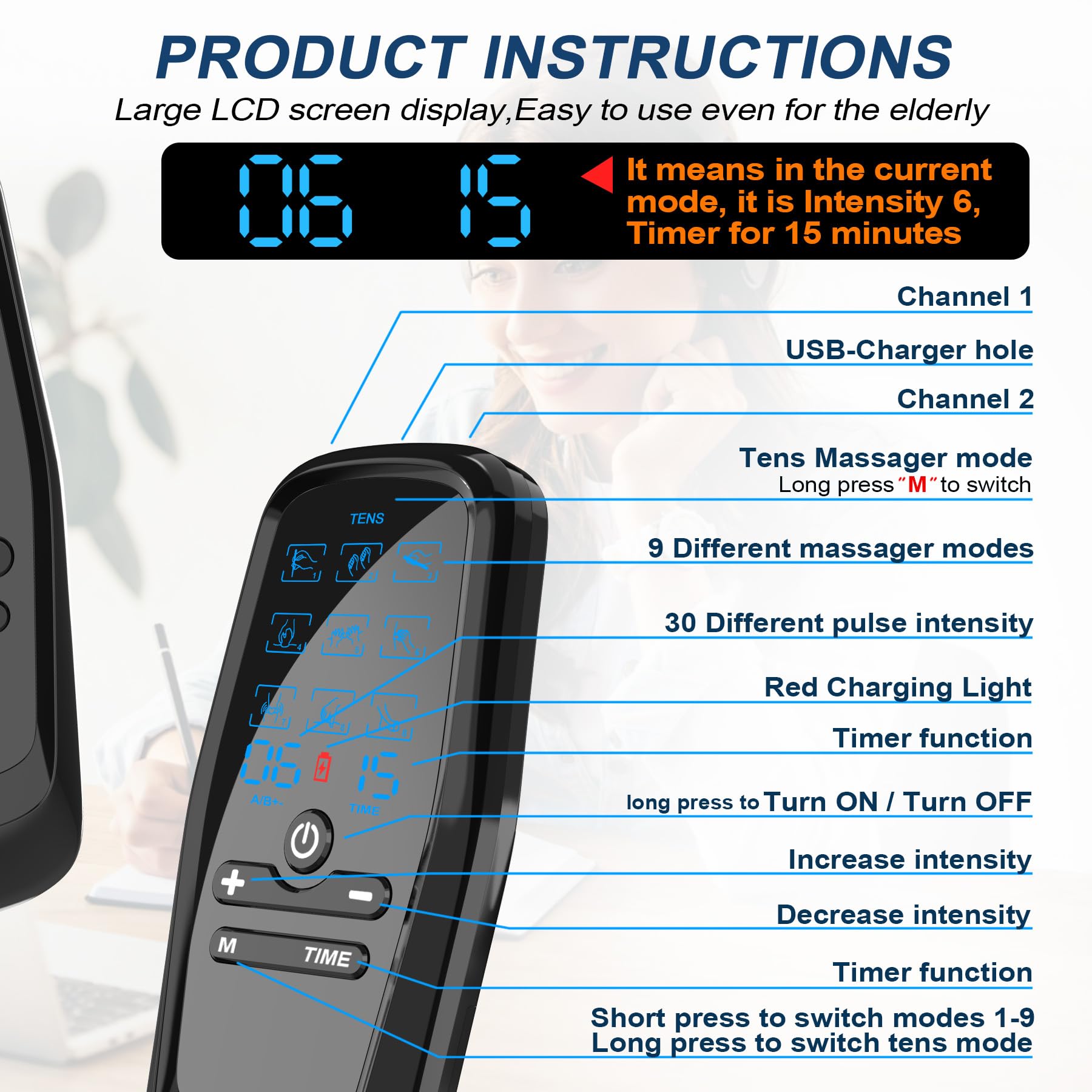 Dual Channel TENS Unit Muscle Stimulator with 10-Pad Set for Pain Relief — Amazon image 7