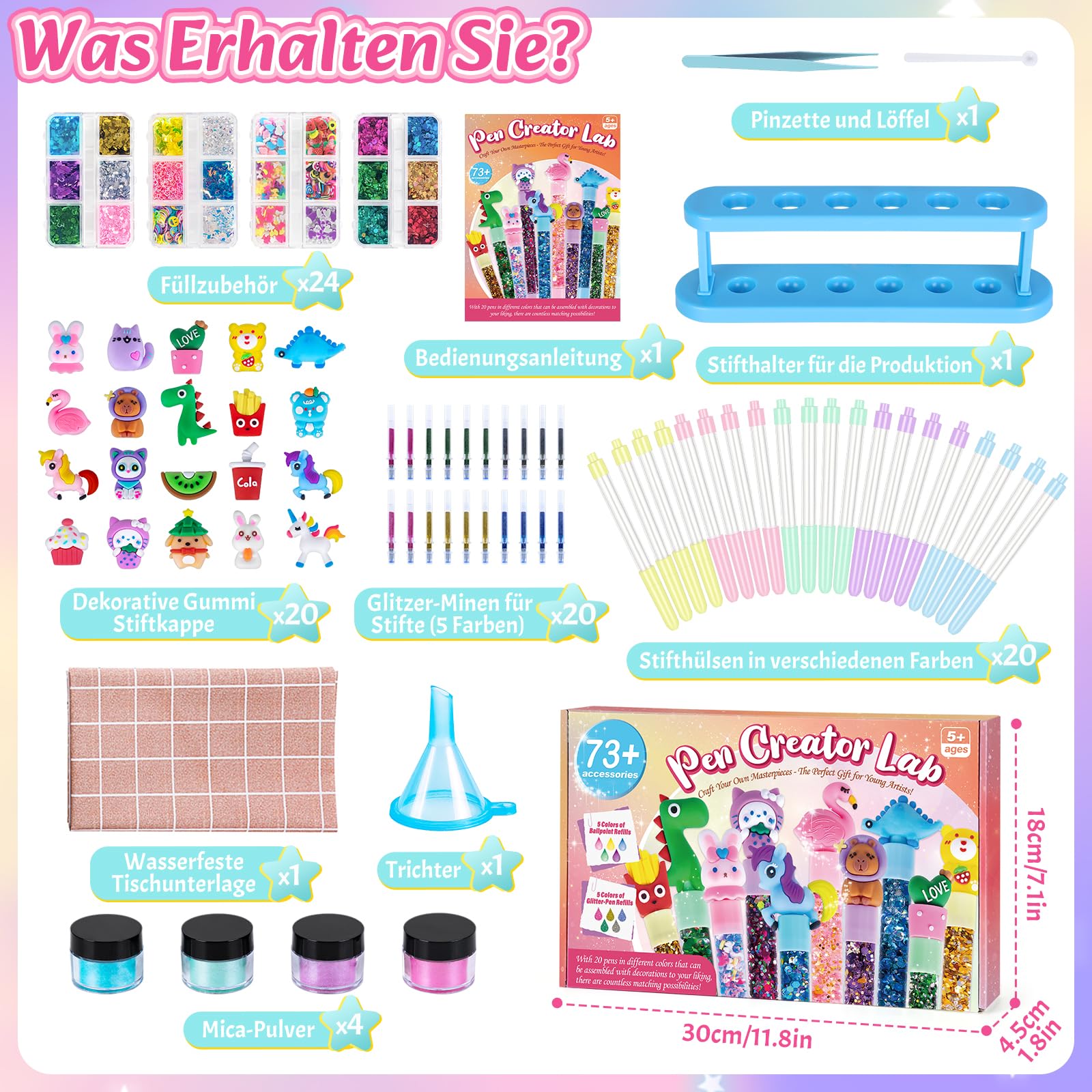 Kazzley Stifte Selber Machen Set mit 73 Zubehör, DIY Stifte Set, Bastelset Kinder ab 6 Jahre, Basteln Kindergeburtstag Geschenkideen Einschulung Geschenk für Mädchen Junge ab 5-12 Jahre