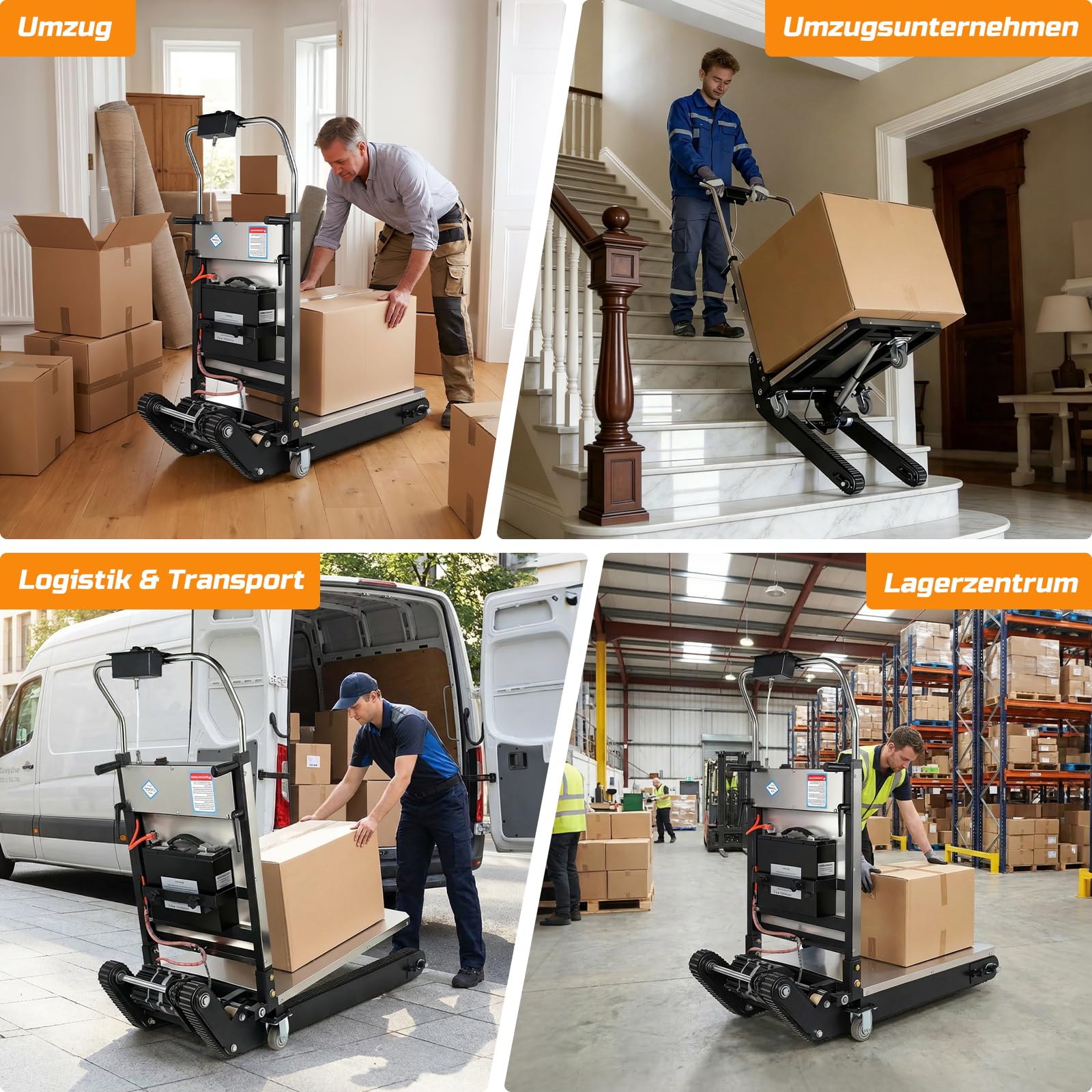 1250W Elektrische Sackkarre mit verlängert Gummiketten &Tragplatte, Elektrischer Treppensteiger 410kg Tragkraft, Treppen & Abstiege BewäLtigen, Treppensteiger mit für Möbeltransportieren