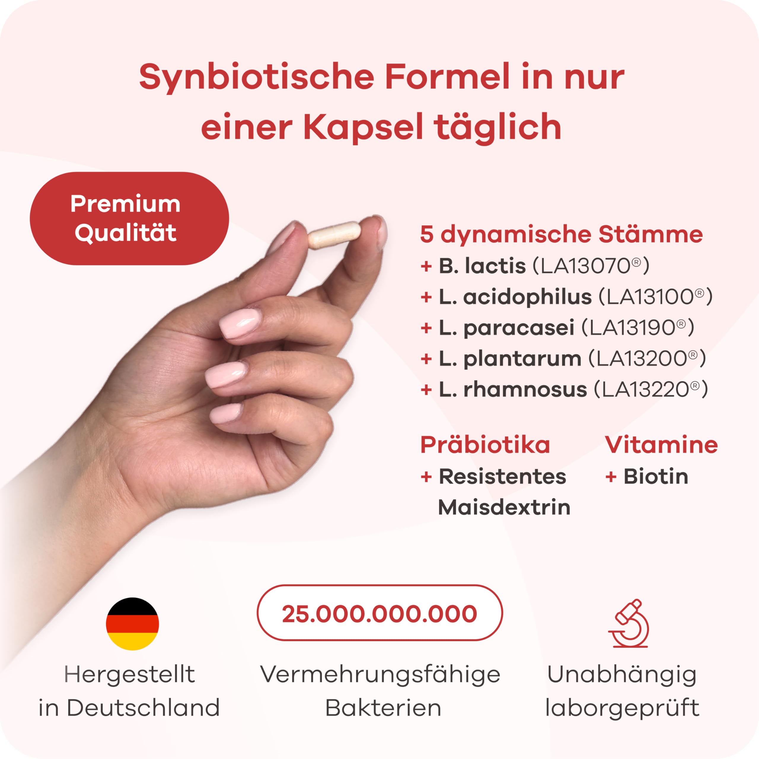 Darmkulturen-Komplex - Ohne Fructose, Histamin, GMO - 25 Mrd. Milchsäure- & Bifidobakterien - Mit Biotin für die Darmschleimhaut (30 magensaftresistente Kapseln)
